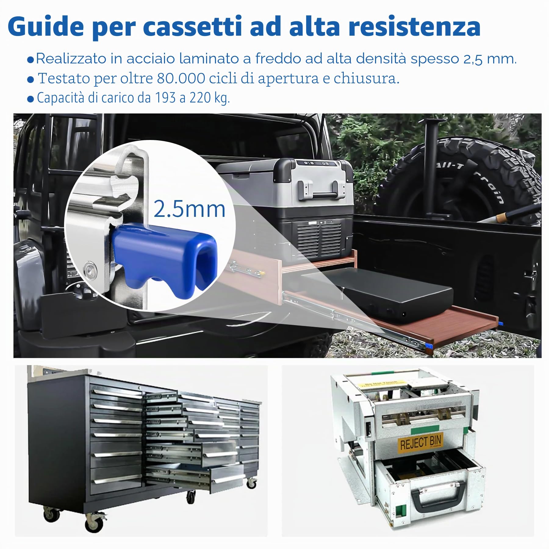 Guide per cassetti con funzione di bloccaggio, 1 paio di estrazioni per cassetti pesanti, larghezza 76 mm, adatte per camper, armadietti