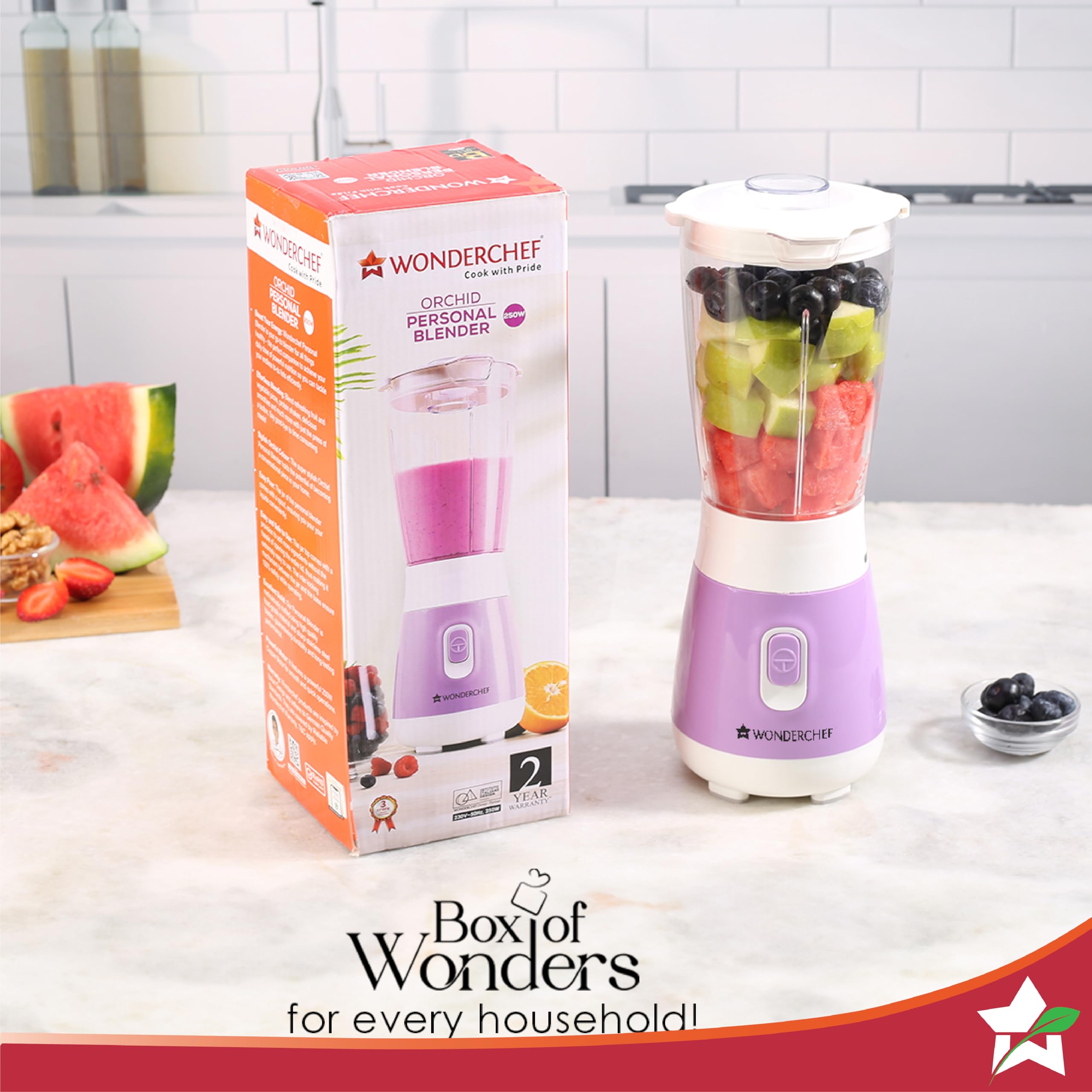 Wonderchef Orchid Personal Blender Portable Blender Smoothie Maker  250 W Powerful 100% Full Copper Motor Years Warranty Purple