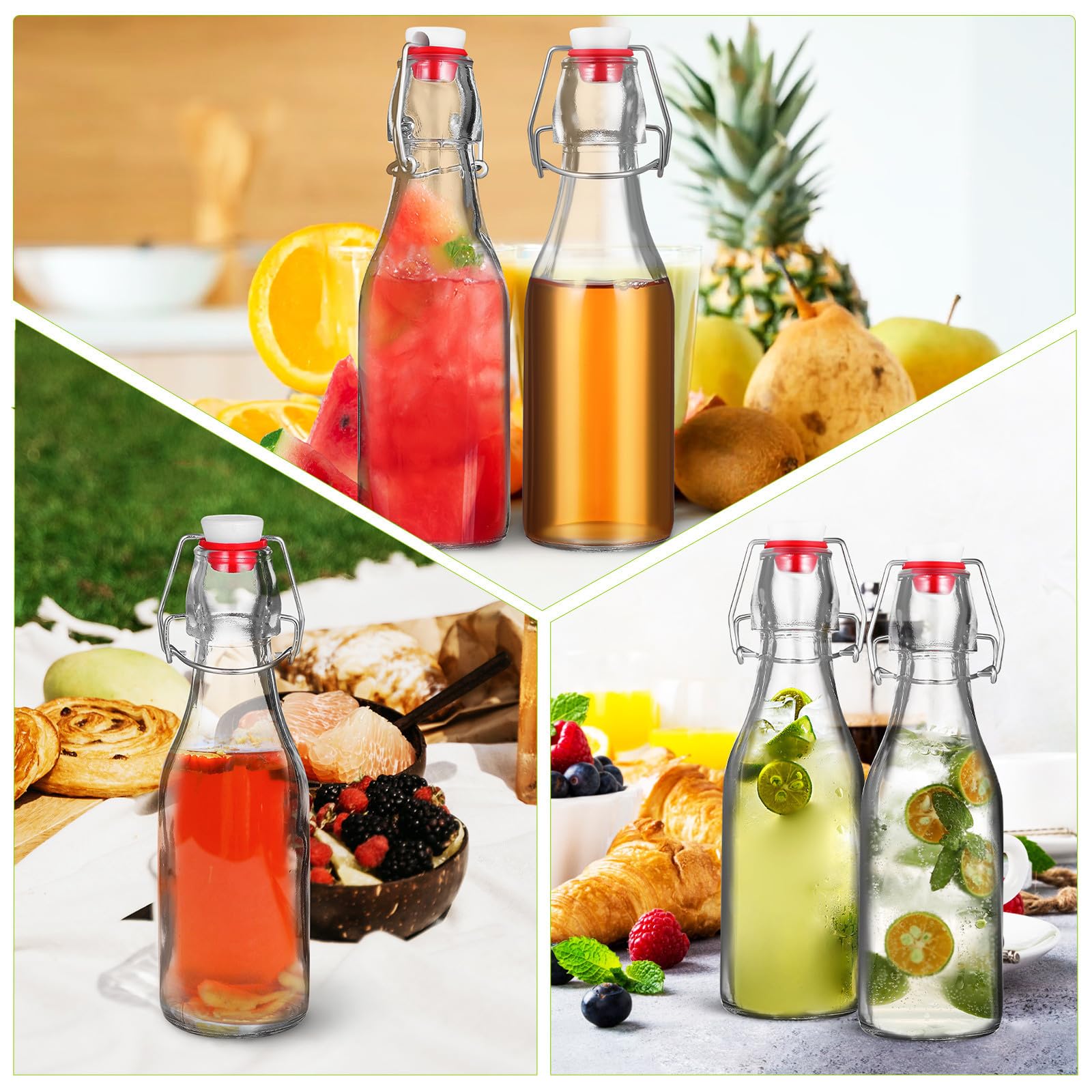 Glasflaschen mit Reinigungsbürste Auslaufsicher 250ml mit Bügelverschluss 6 Stück für Picknick und Garten Grillen