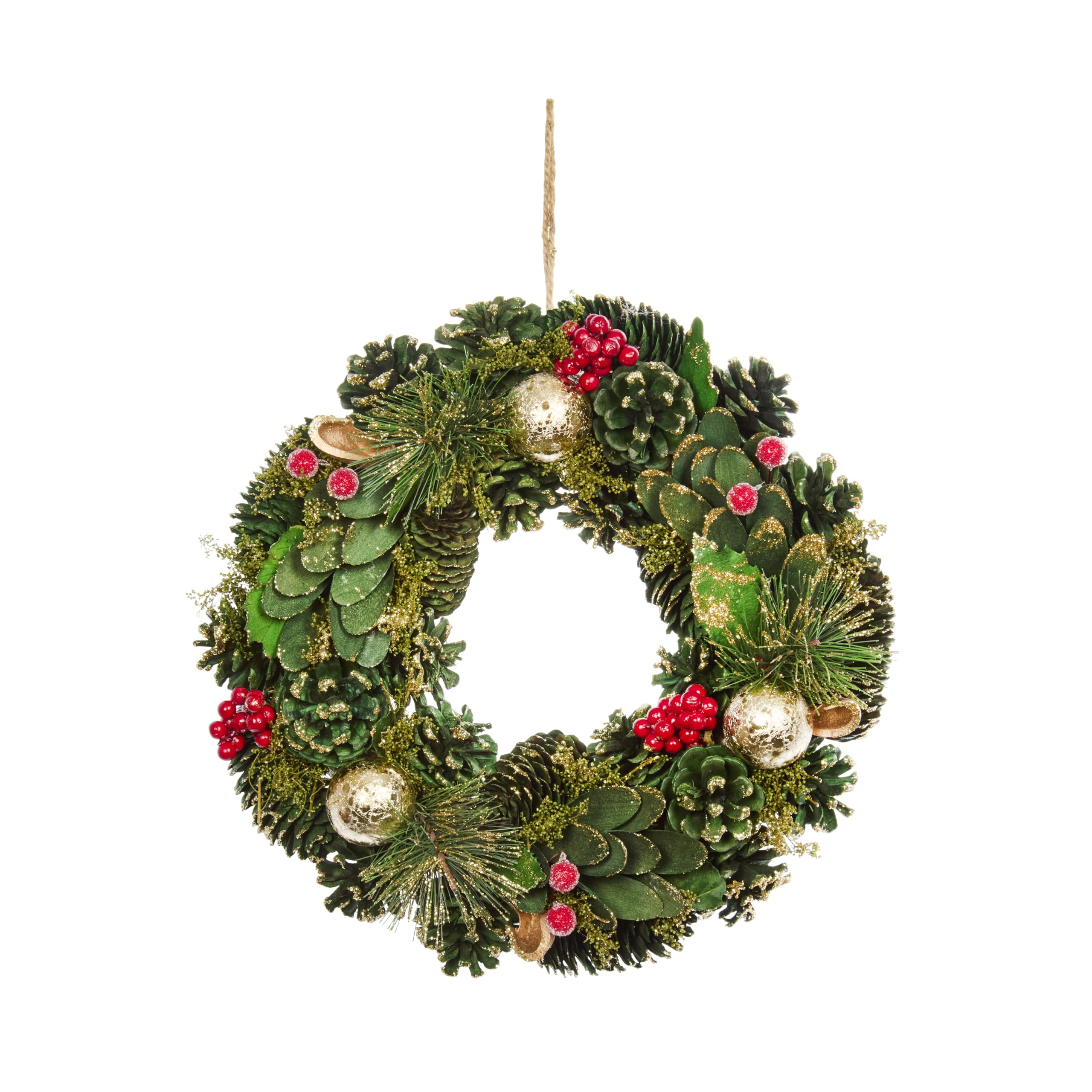 Smart Garden Multicolour Baublepine Wreath 36 Cm – Green Pinecone & Bauble Christmas Door Decoration With Hanging Loop