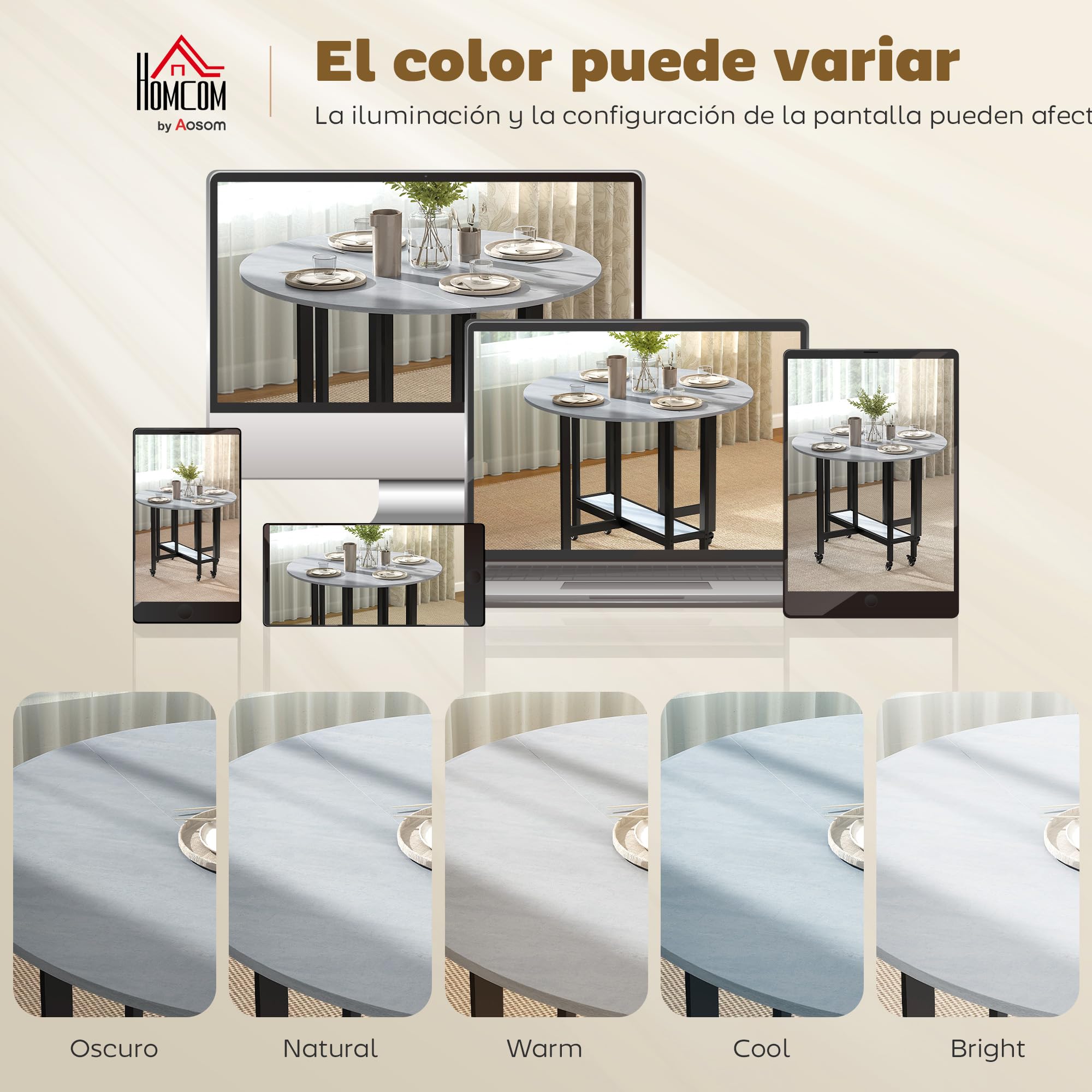HOMCOM Mesa Plegable de Comedor con Ruedas 100x100x75 cm Gris Cemento | 2-4 Personas, Mesa de Cocina Plegable, Alas Abatibles, Estante Abierto, Salón