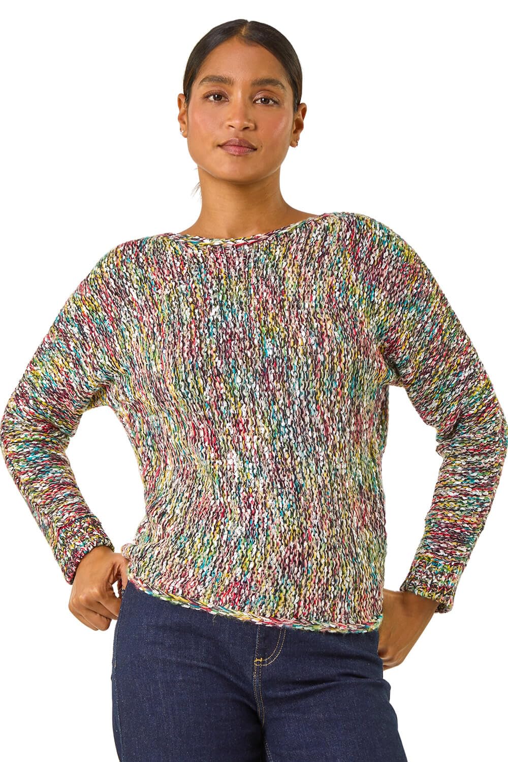 Roman Fluffy Yarn Jumper for Women UK Ladies Thick Sweater Warm Cosy Chunky Knitted Pullover Winter Furry Casual Smart Textured Everyday Cuddly Soft Knitwear - Multicolour - Size 18