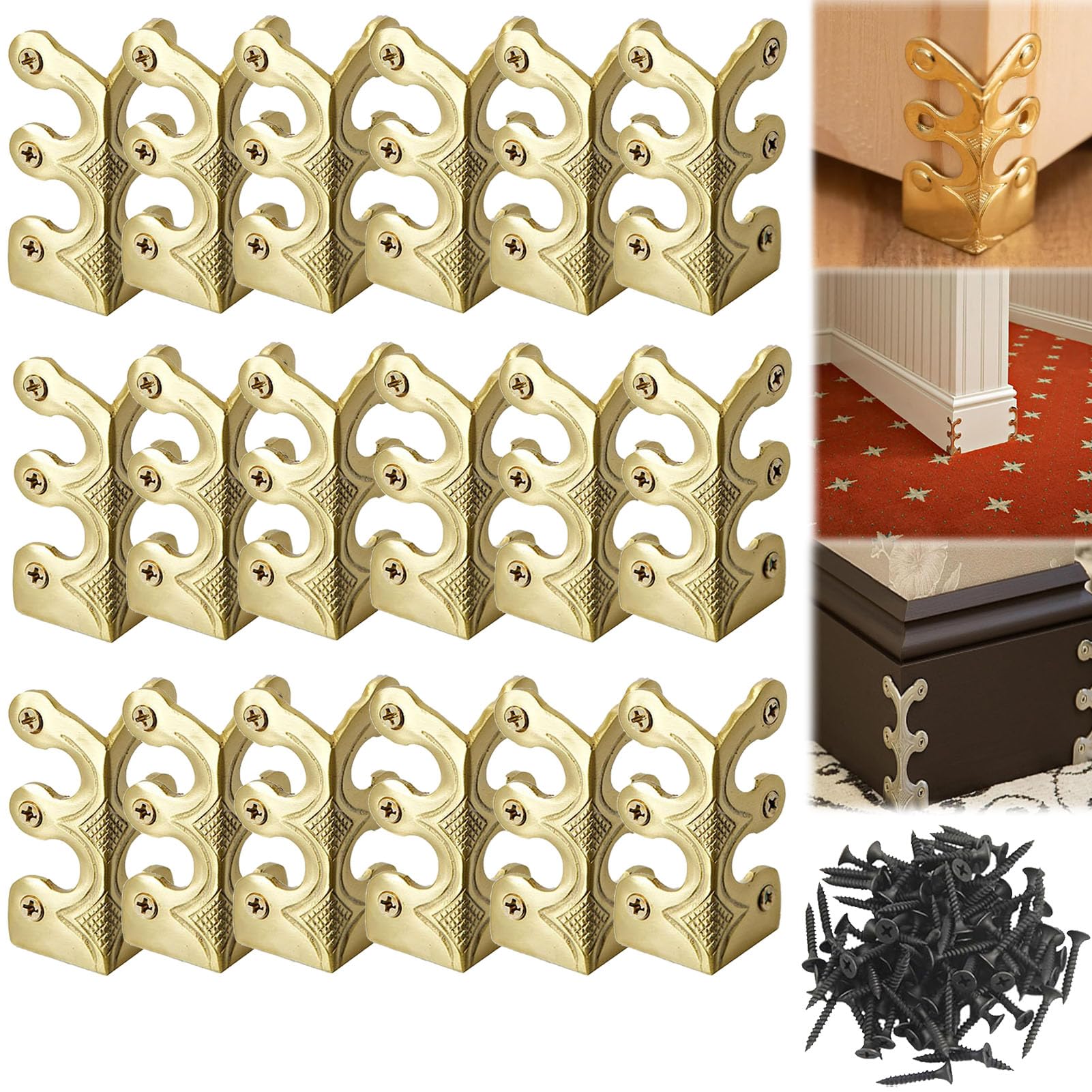 Skiffers Baseboard Corner Protectors, Solid Brass Skirting Board Corner Protectors, Brass Skiffers Corner Protectors, Gold Skiffers, Baseboard Skiffers Silver (18pcs,Gold)