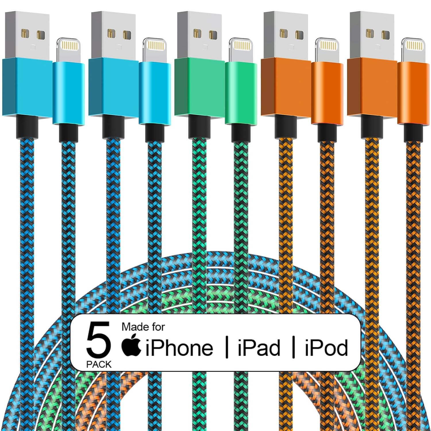 [Apple MFi Certified] 6Pack 3/3/6/6/6/10 FT iPhone Charger Nylon Braided Fast Charging Lightning Cable Compatible iPhone 13 mini/13/12/11 Pro MAX/XR/XS/8/7/Plus/6S/SE/iPad : Electronics