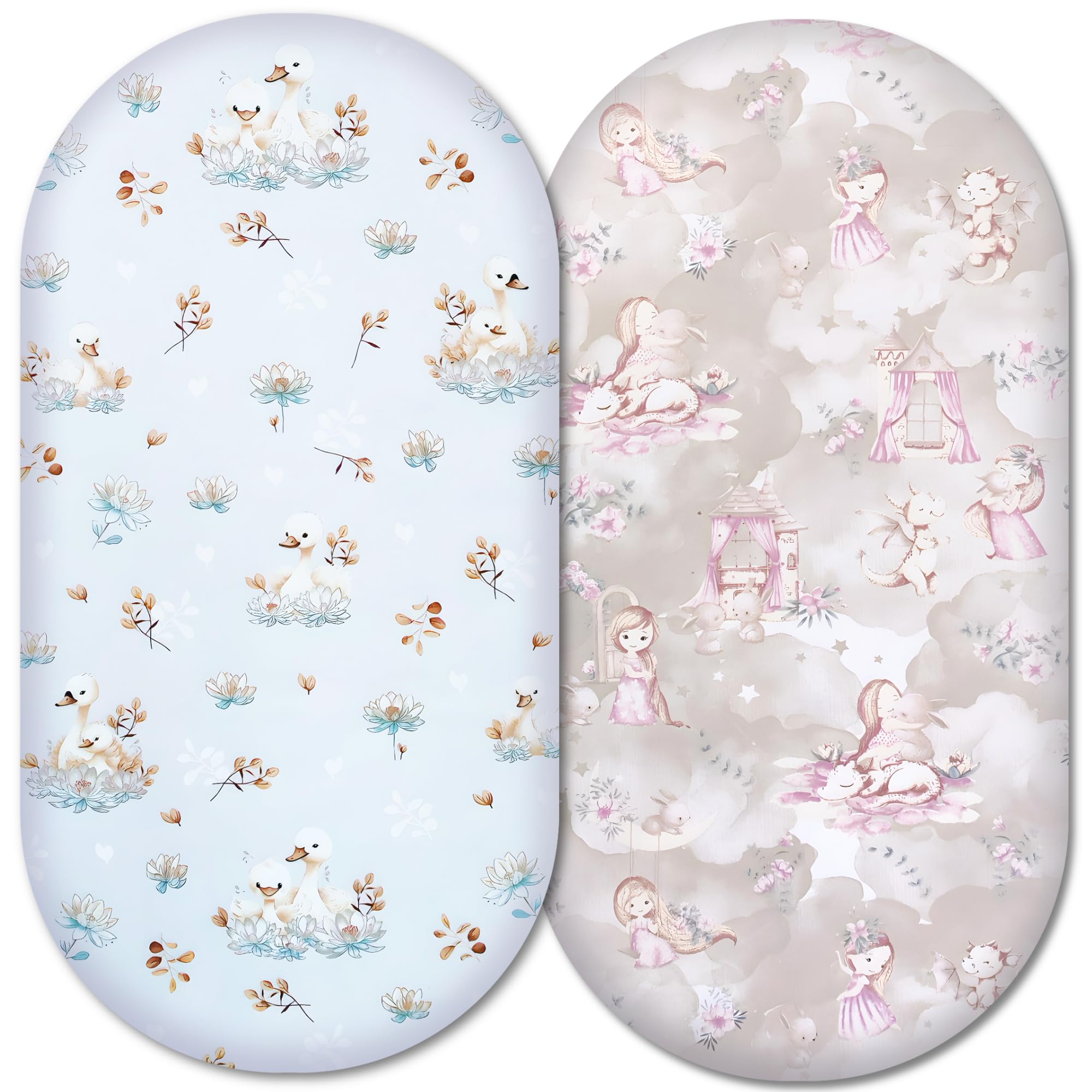 Moses Basket Fitted Sheets – 100% Cotton, Soft & Breathable Baby Bedding Set – 2-Pack Snug Fit Bassinet Sheets for Moses Baskets & Prams - (81x41cm, SET8-2pcs (a))