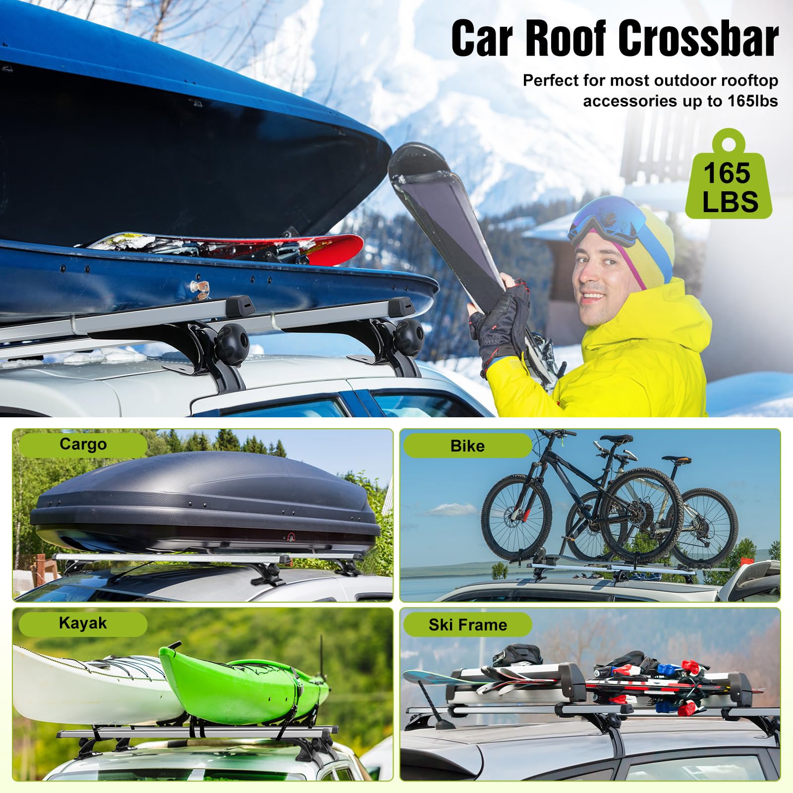 Universal Car Roof Rack 42.91in-44.88in, Heavy-Duty Aluminum Adjustable Roof Rack Cross Bars for Kayak, Bike, Luggage, Roof Rails with Theft Lock for Bare Roof Cars, 165lbs Load Capacity (47.24")