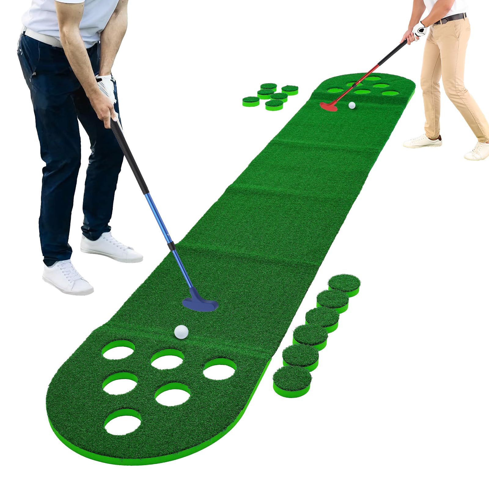 Mini Golf Course with 2 Putters 2 Balls Putting Green Indoor Putter Golf Pong Putting Game Golf Putting Mat Indoor Outdoor for Backyard Party Practice (Green)