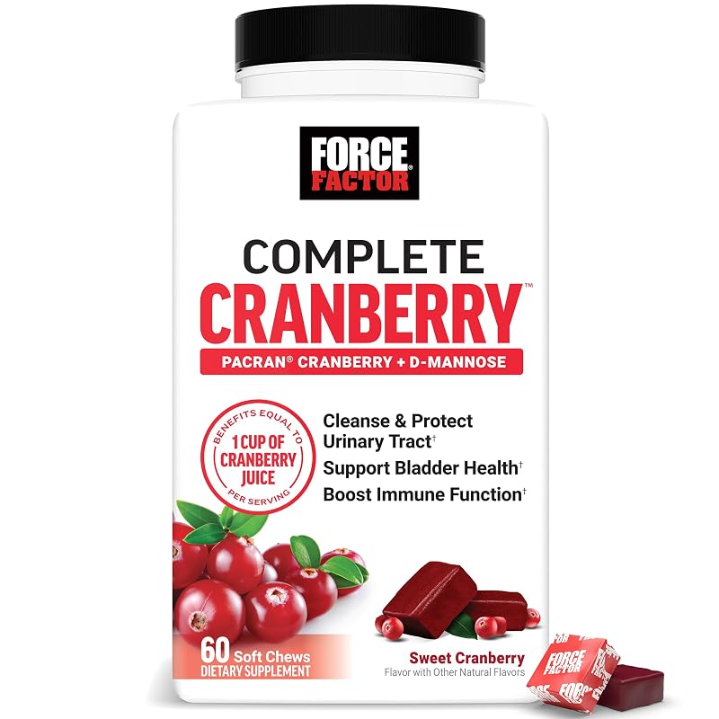 Force Factor Suplemento de Cranberry com D-manose e Vitamina C 60 gomas mastigáveis