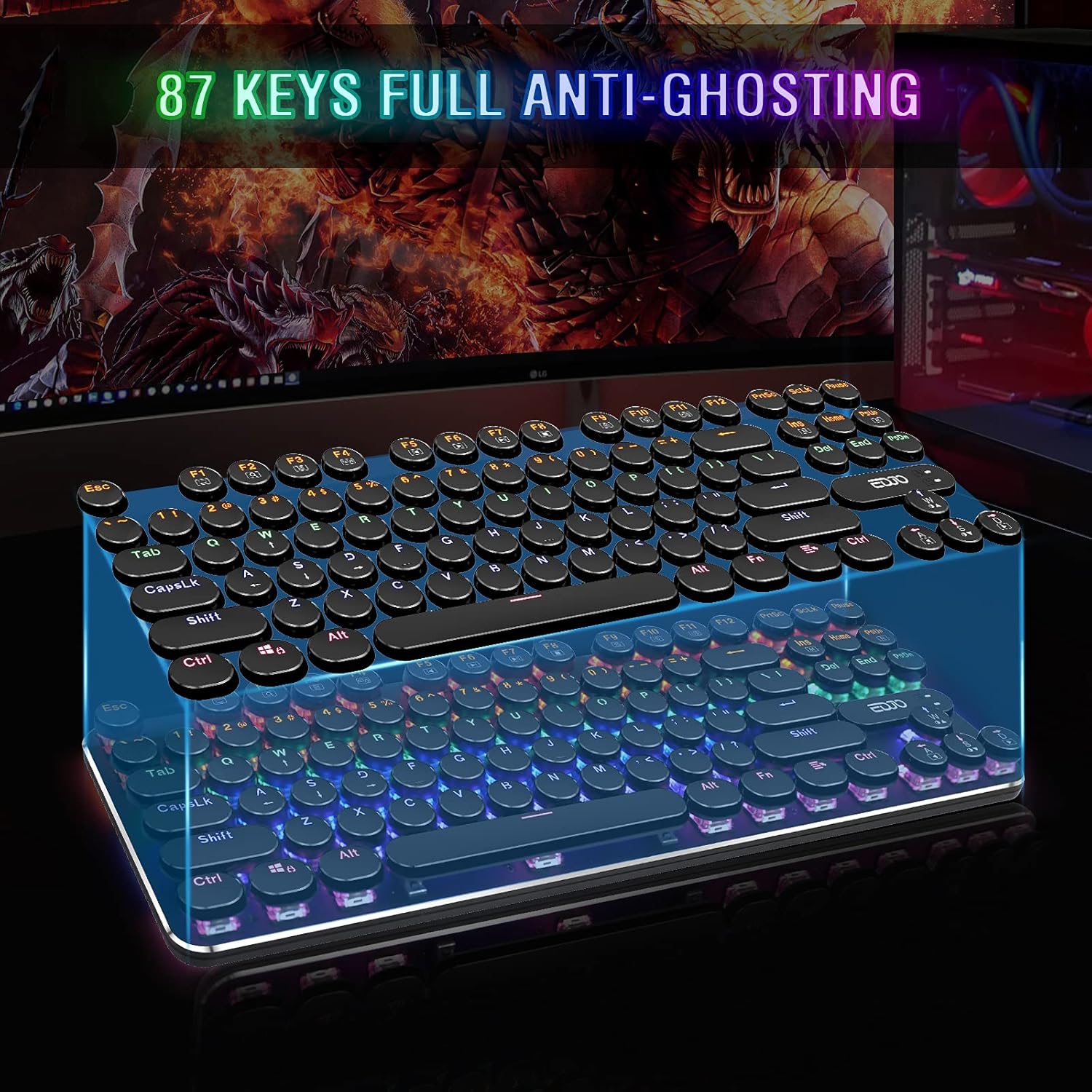 Get Cheap Price Mechanical Gaming Keyboard, EDJO 87 Keys Red Switches with LED Rainbow Backlit Wired Computer Gaming Keyboard for Windows PC Gamers Up To 60% OFF Mechanical Gaming Keyboard, EDJO 87 Keys Red Switches with LED Rainbow Backlit Wired Computer Gaming Keyboard for Windows PC Gamers