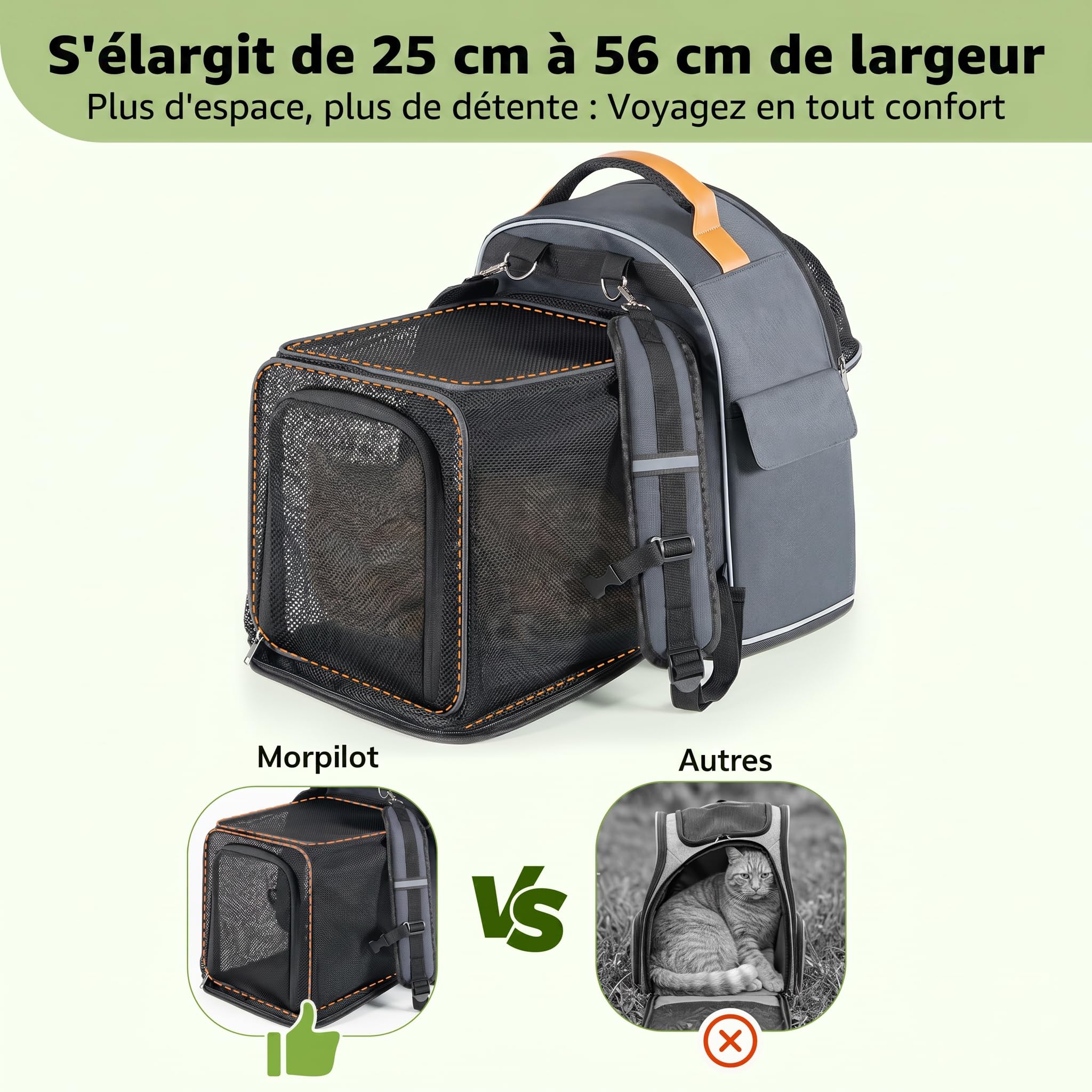 Morpilot Sac Transport 102% Extensible pour Chien avec Peluche Amovible Et Laisse De Sécurité Intérieure Sac à Dos Pliable pour Chat pour Train/Voiture/Voyage