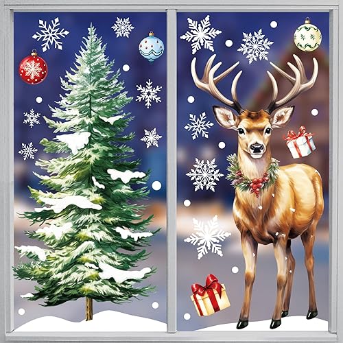 Miniatura 1 de DIYASY Calcomanías grandes para ventana de Navidad, renos, árbol de Navidad, copos de nieve, calcomanías para el hogar, extra grandes, decoración de