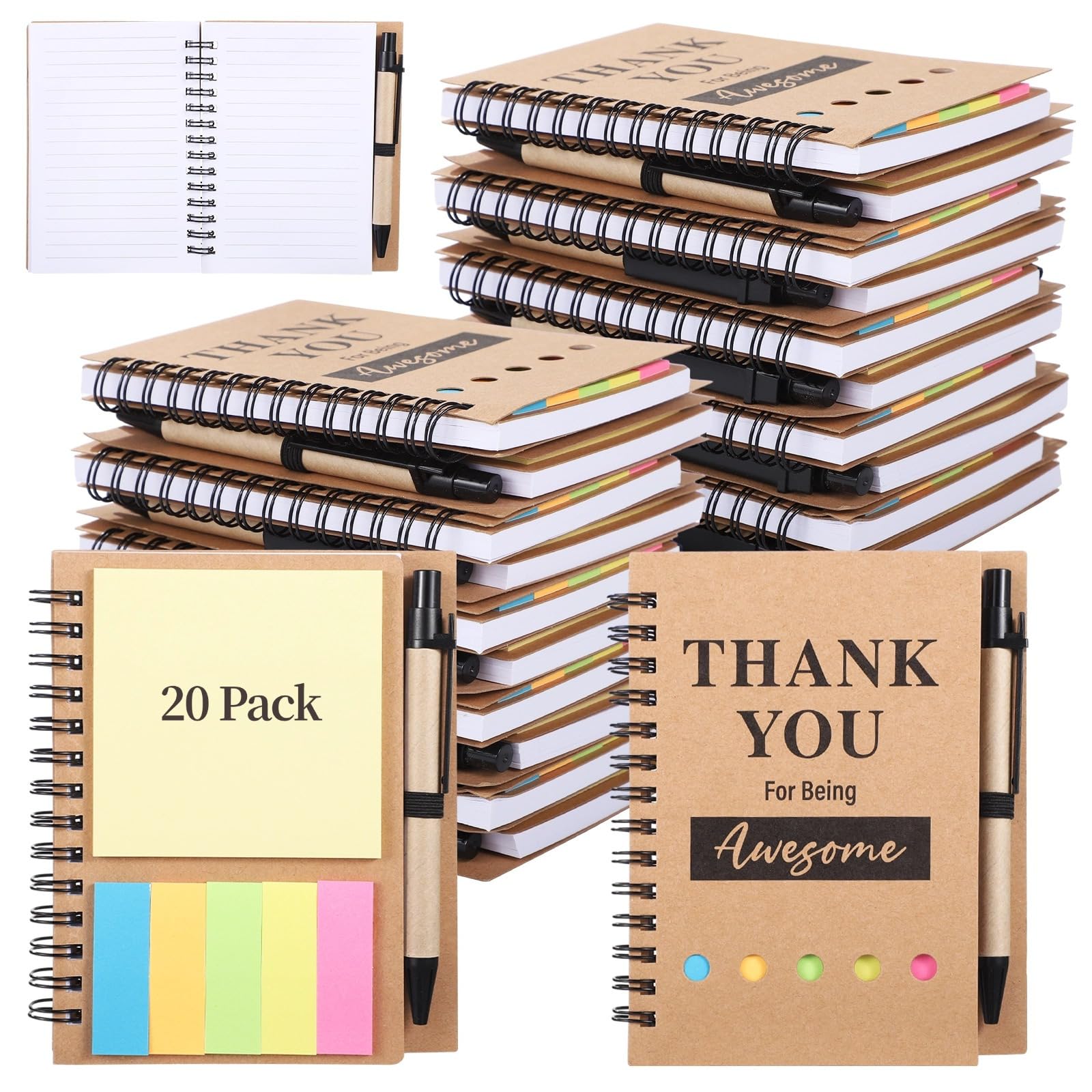 Leinen-Notizbücher mit Haftnotizen und Stiften, inspirierendes Geschenk-Set für Kollegen, Mitarbeiter-Wertschätzungsbedarf, Studentenandenken, 20 Stück