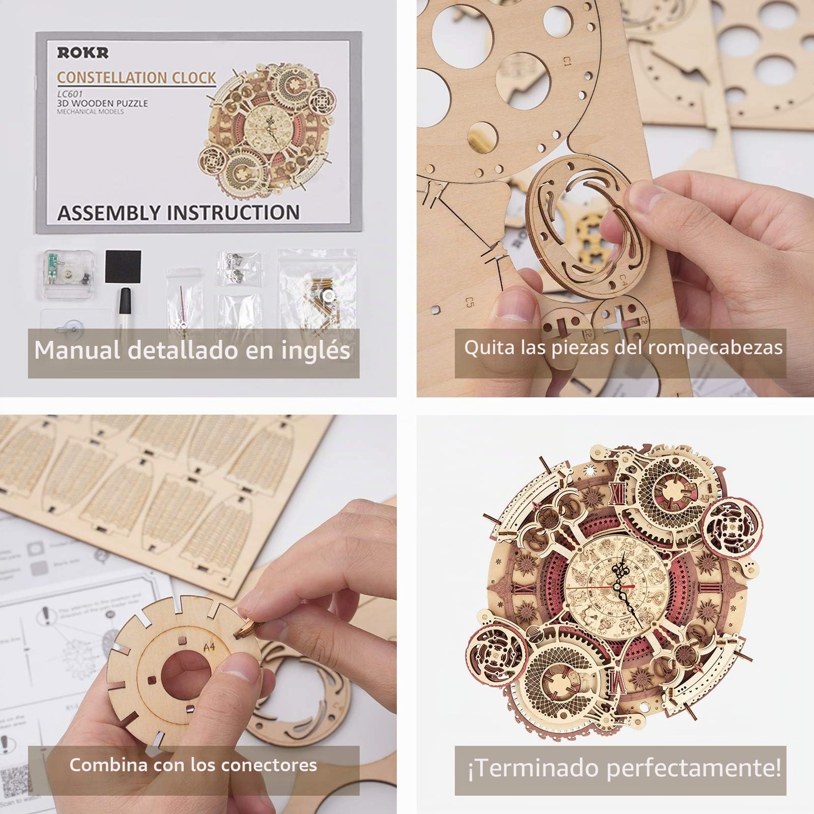 ROKR Puzzle 3D Madera Zodíaco Pared Reloj Maquetas para Construir LC601