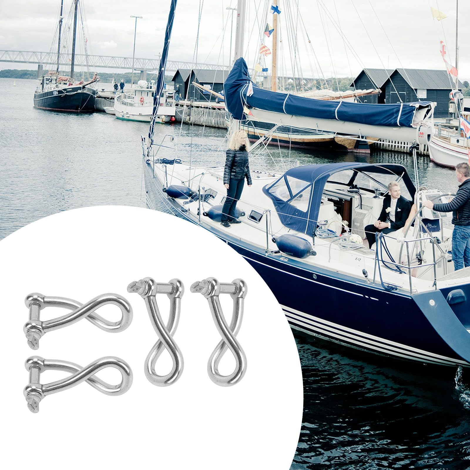 KAIXINXIN 4pcs Stainless Steel D Rings Shackles Secure Anchoring Screw Pin Simple Install for Heavy Duty Tractions On Boats & Cables