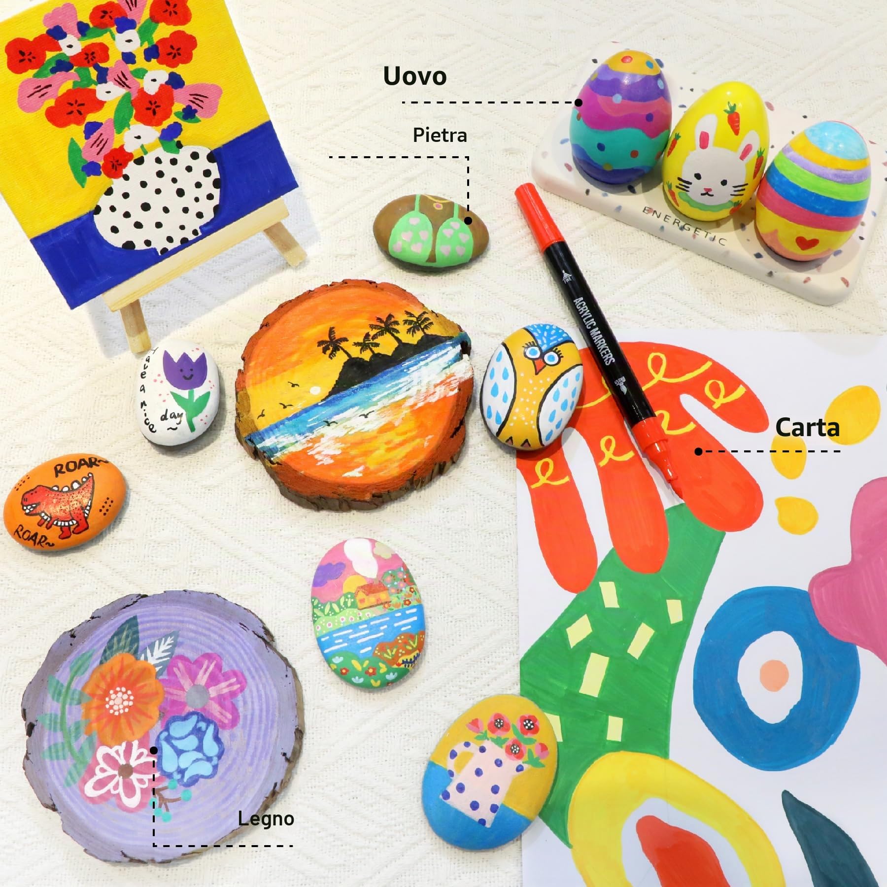 Set di 120 matite acriliche – pennarello acrilico con punta fine e pennello per tessuto, tela, vetro, legno e carta, ideale per bambini e adulti, per disegnare e progetti fai da te