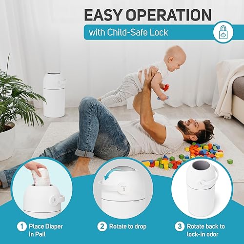 Miniatura 4 de L.A. BABY Magic - Cubo para pañales  Sistema patentado 100% libre de olores con bloqueo seguro para niños  Diseño galardonado  No requiere recargas