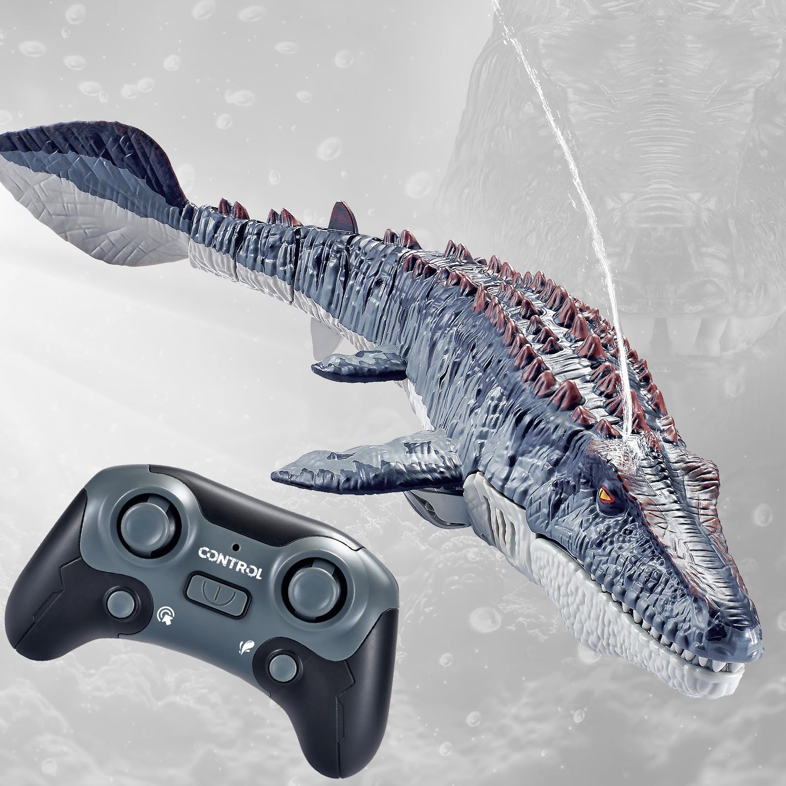 toylefun Remote Control Swimming Mosasaurus Toy, 2.4GHz Waterproof Design, 24-Inch Dinosaur Water Toy with Spray Function