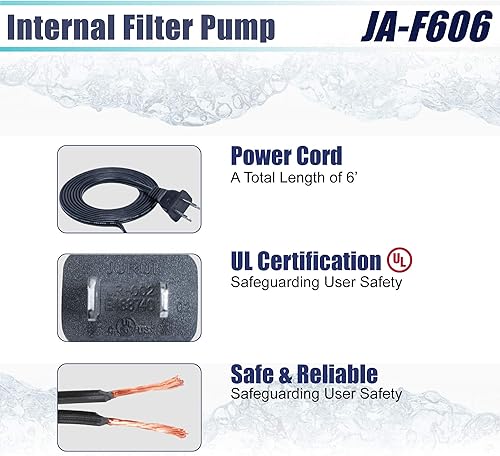 Miniatura 6 de Aqua Dream Bomba sumergible de 475 GPH (1800LH, 25W) Bomba de agua interna silenciosa para acuario con 3 en 1 con función de filtro de circulación,