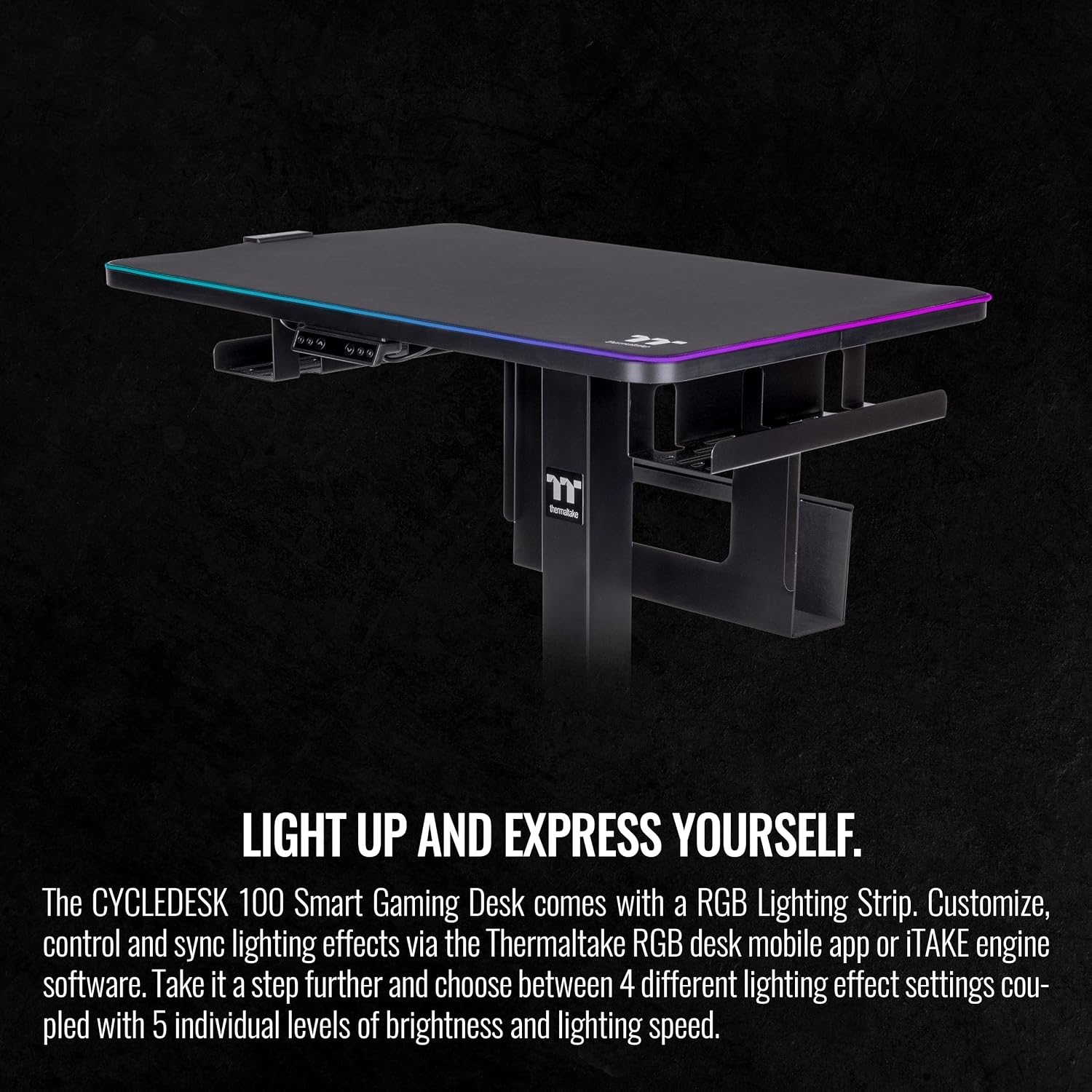 Thermaltake CYCLEDESK 100 Height Adjustable Movable Gaming Desk with Waterproofing RGB Mouse Pad, 4 wheels & Laptop Stand, Black - GGD-CDW-BKEIRW-01