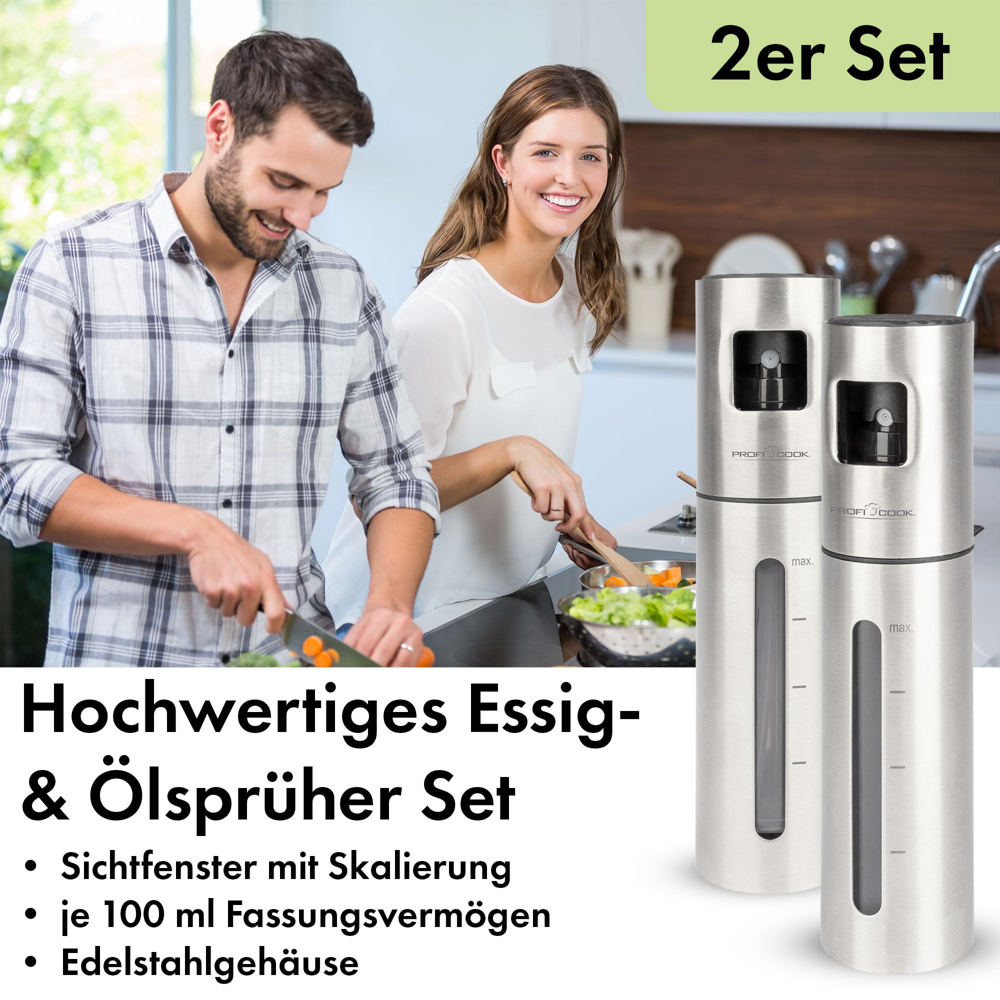 Profi Cook Ölsprüher,2er Set,100ml Ölspray,Sprühflasche für Öl, Essig, Wasser uvm,Öl Sprühflasche,für_Kochen Küche Fitness & Diät,mit Skalierung,für Speiseöl, PC-EOS 1270,175 x 40 mm (Packung mit 10)