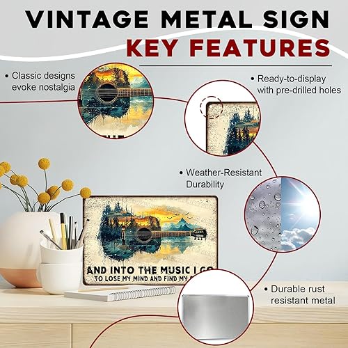 Miniatura 3 de Póster de metal retro con texto en inglés And Into the Music, letrero vintage para hombre, cueva, divertido, garaje, bar, cobertizo de 8 x 12