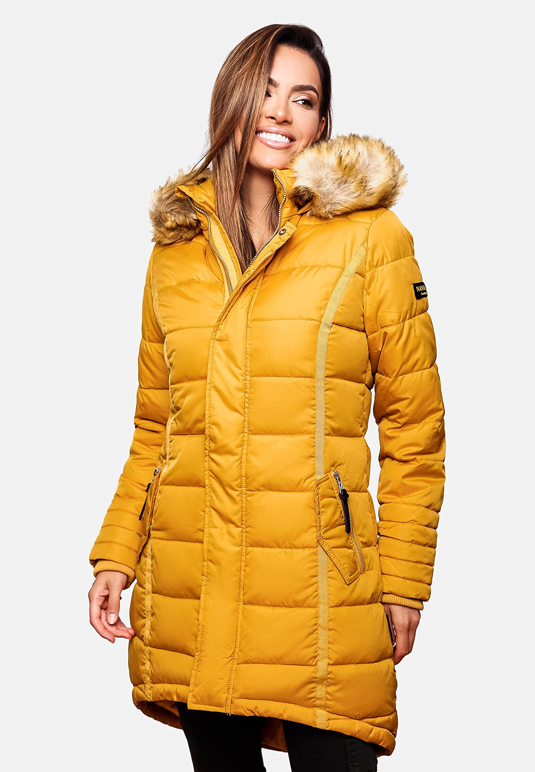 Navahoo Papaya Abrigo Guateado extralargo de Invierno para Mujer con Capucha de Pelo sintético 12 Colores XS-XXL