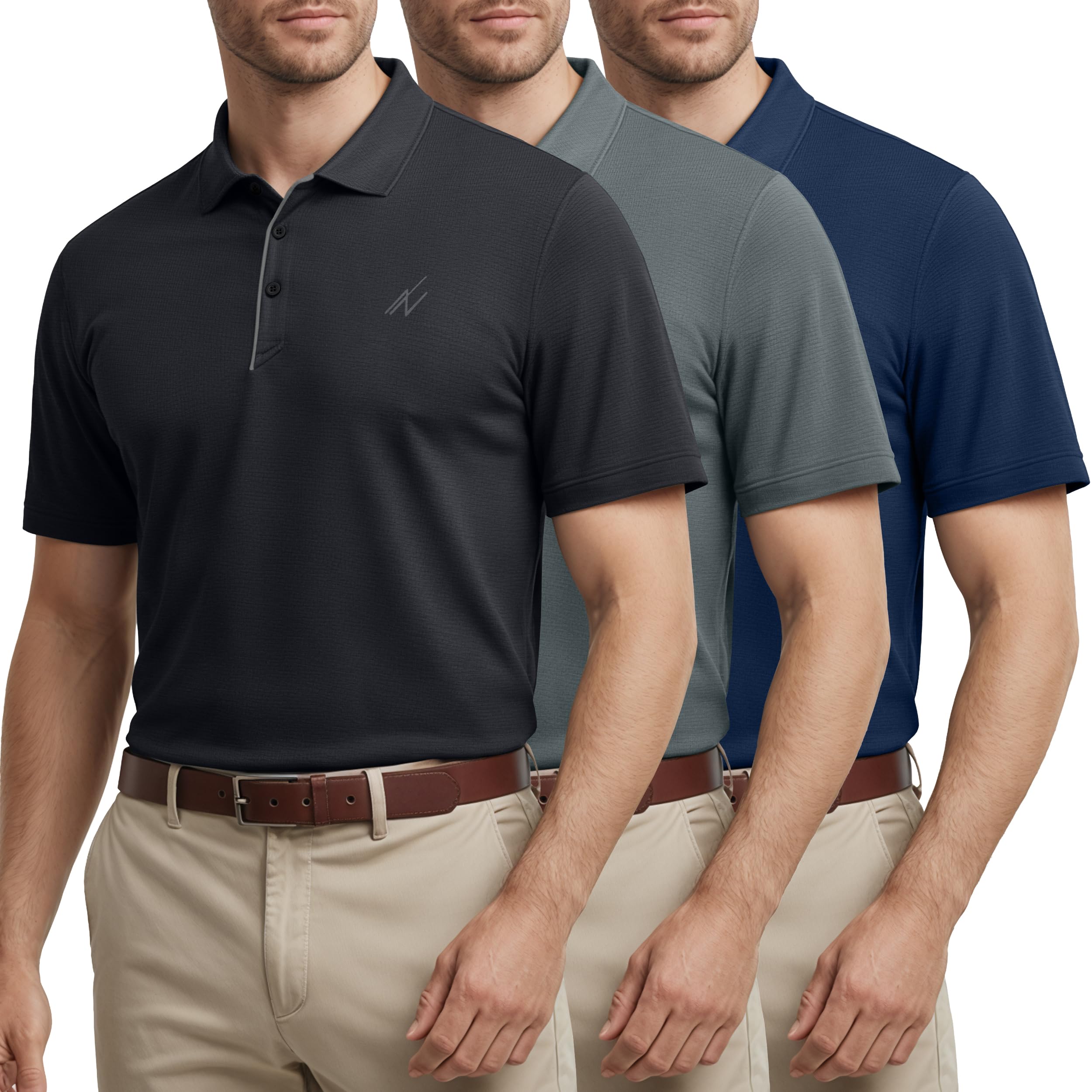 NY Threads Lot de 3 Polos de Golf Dry Fit UPF 70+ pour Homme, Coupe régulière, Respirants, Manches Courtes, Polo athlétique