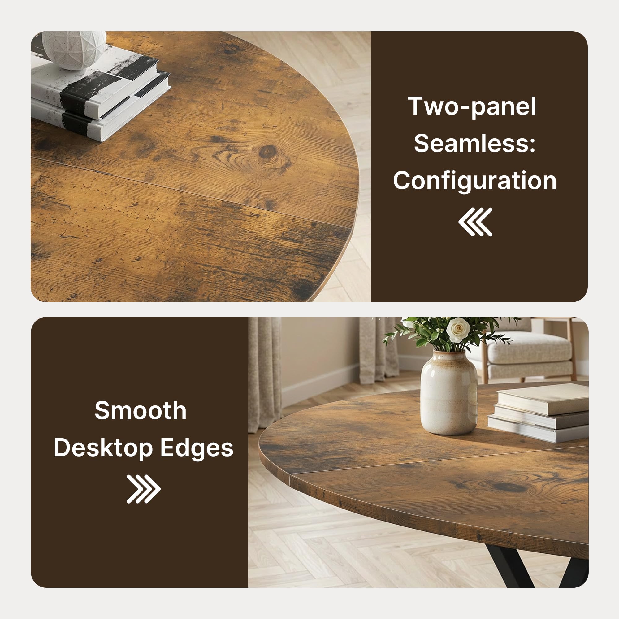 Runder Esstisch 120 cm, Esszimmertisch Holz für 4–6 Personen, mit Ablage und stabilem Metallgestell, platzsparender Küchentisch im Industrial Design für Esszimmer Küche Wohnzimmer, Retro