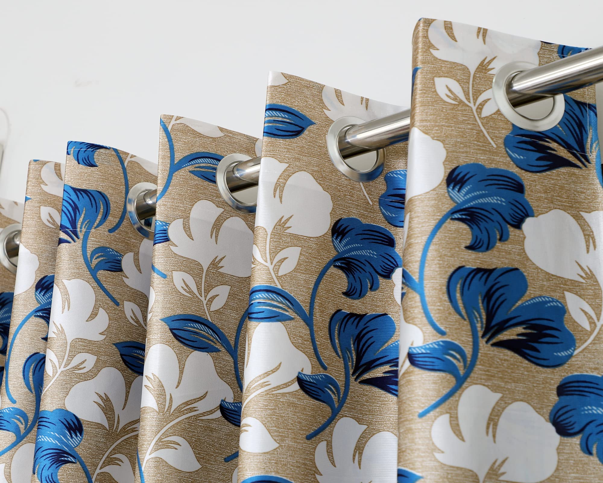 Exporthub 2 Pieces Fancy Design Blue Floral Leaf Polyester Eyelet Window Curtains - Length 5 Feet, (EHSPR719_54)
