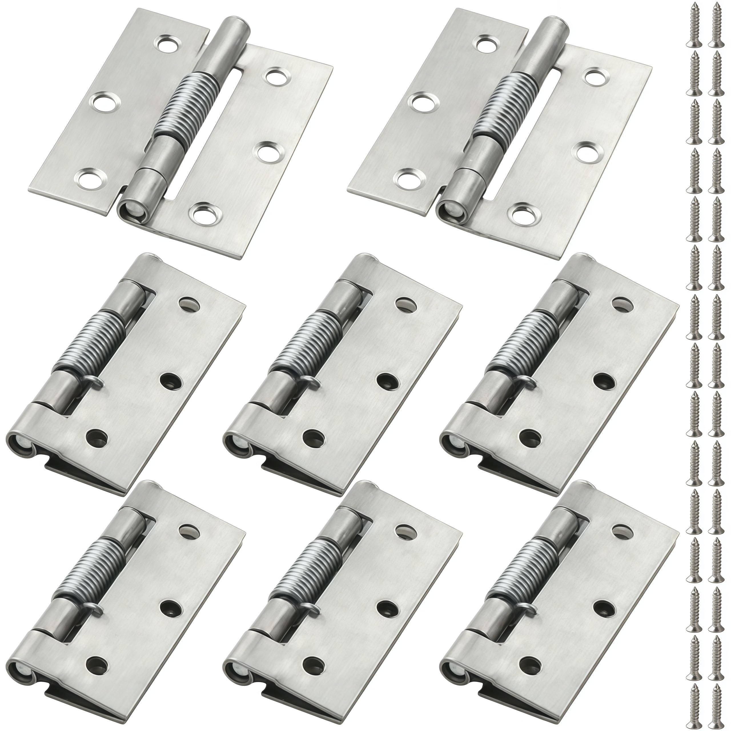 Vbnexyr Regular Hinges 8 Pack Of 304 Stainless Steel Spring Hinges Self Closing Hinges Suitable For Diy Hardware Of Doors Or Cabinets Internal 3 Inch