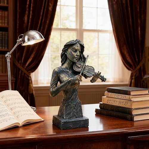 Miniatura 3 de DESHINTKE Figura de violinista retro, decoración de música, estatuas de músico de resina, escultura moderna para regalos de música en el hogar