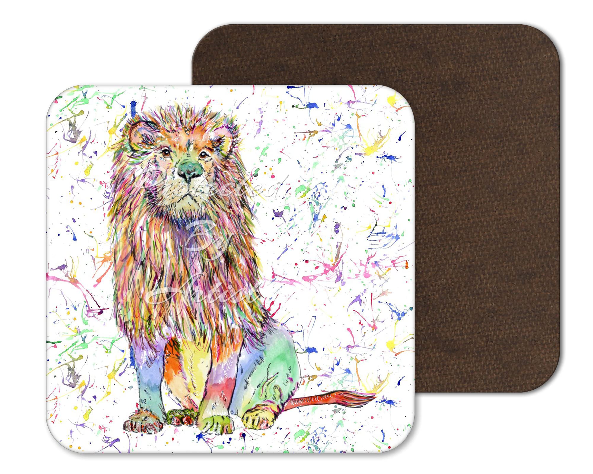 Coaster Lion big Cat Animals Coasters Watercolour Art Gift Work Office Dining Tea coffee (1)