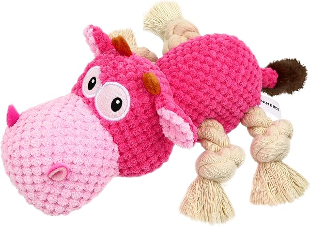 IOKHEIRA Dog Plush Toys, Interactive Squeaky Toys for Dogs Teddy, Tough Dog Chew Toy with Cotton Material and Crinkle Paper, Dog Toys for Large and Small Dogs (Pink)