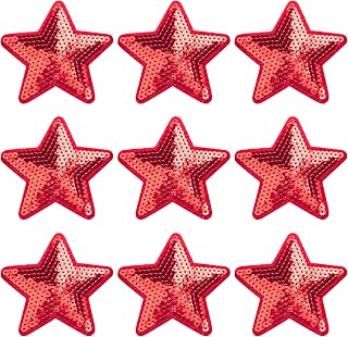PAGOW 9 Pcs Red Star Iron-on, Sew-on Sequins Star Patches