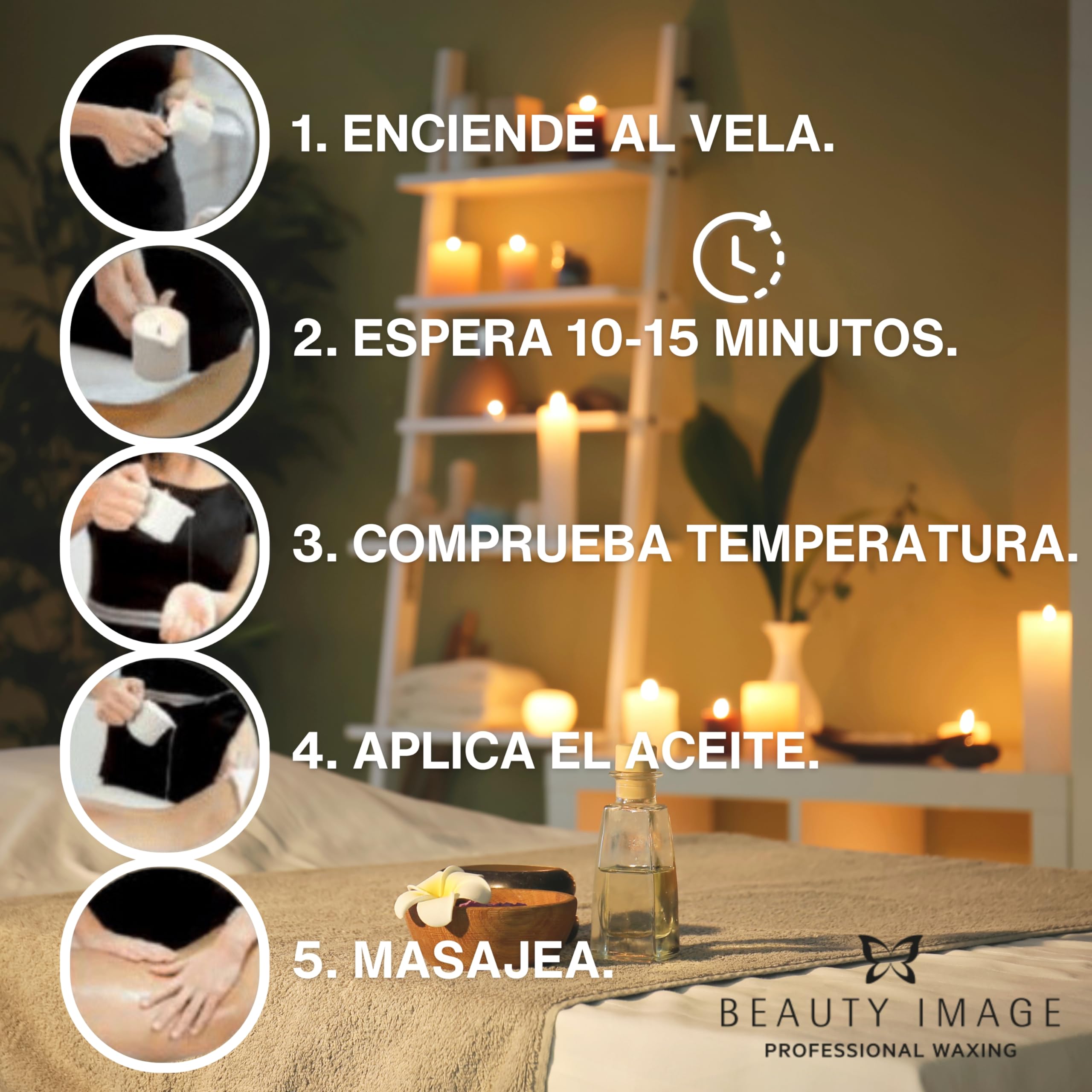 BEAUTY IMAGE Vela de Masaje - Color Dorado Brillante Glamour - Con Aceite de Argán. De 2 a 3 Masajes de Cuerpo Entero. Aceite Caliente para Masaje Profesional. Calidad Hecho en Europa. Masaje Sensual.