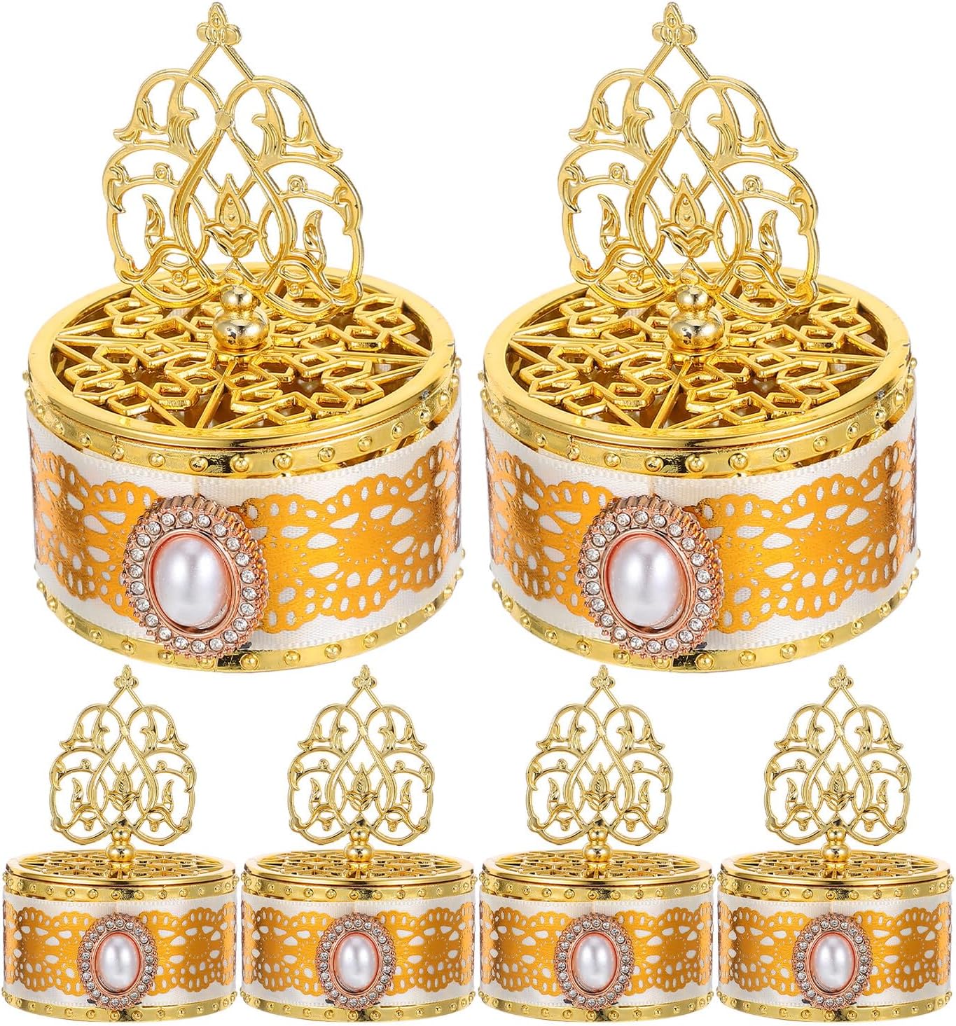 Vaguelly Eid Mubarak Candy Boxes 6pcs Plastic Arabian Treat Containers with Lid for Ramadan Party Birthday Wedding Dessert Storage and Serving