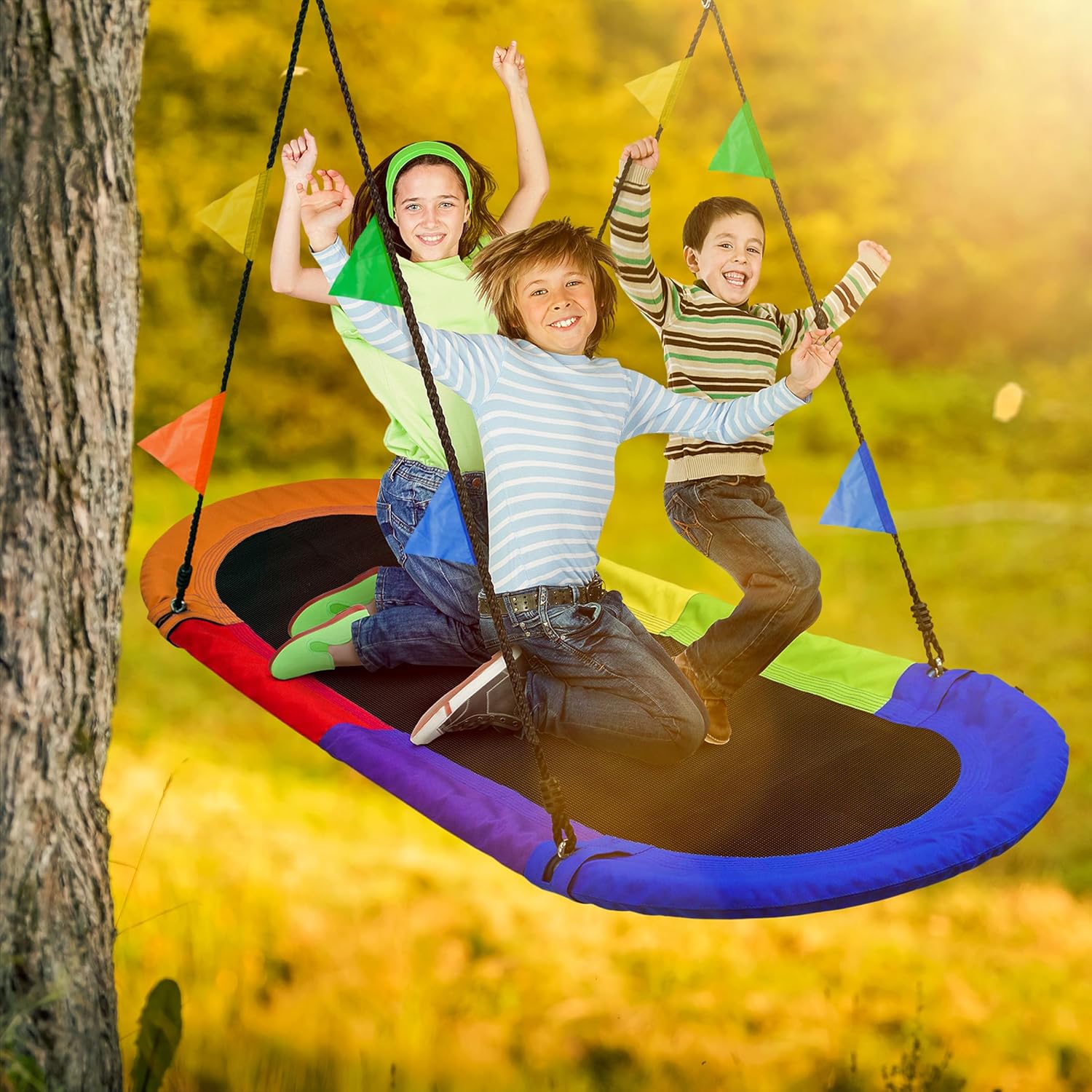Sorbus 66" Saucer Swing for Kids - 700lbs Big Oval Platform - Tree Glider Therapy for Kids - Adjustable Ropes & Durable Seat - Trampoline Net for Indoor/Outdoor, Accessory Included