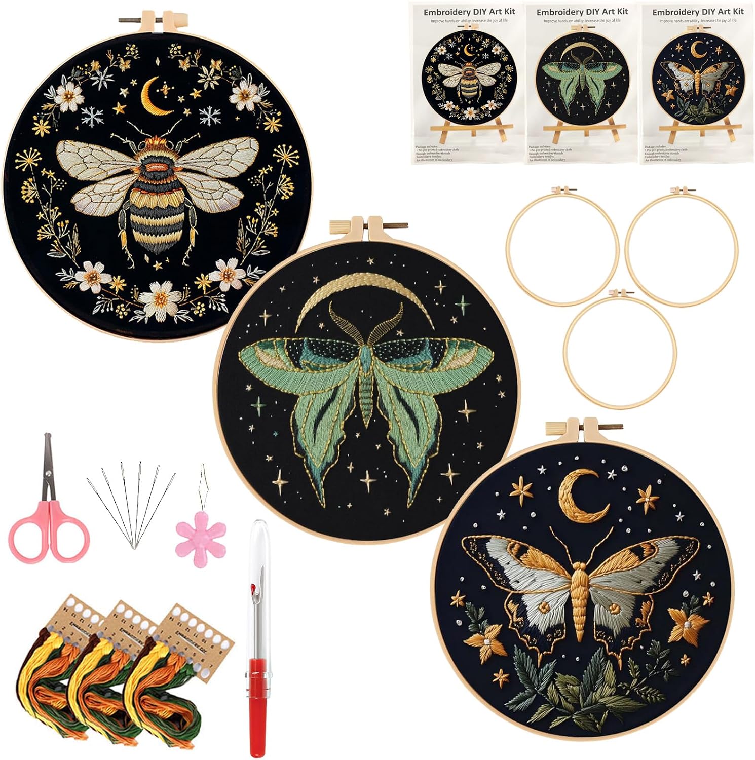 LYMIGER 3 Packs Embroidery Kit for Adults, Embroidery for Beginners (Bee-1)