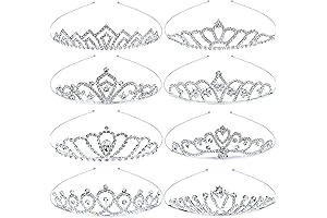 8 Pieces Decorative Princess Dazzling Rhinestone Silver Metal Tiara Crown Headbands