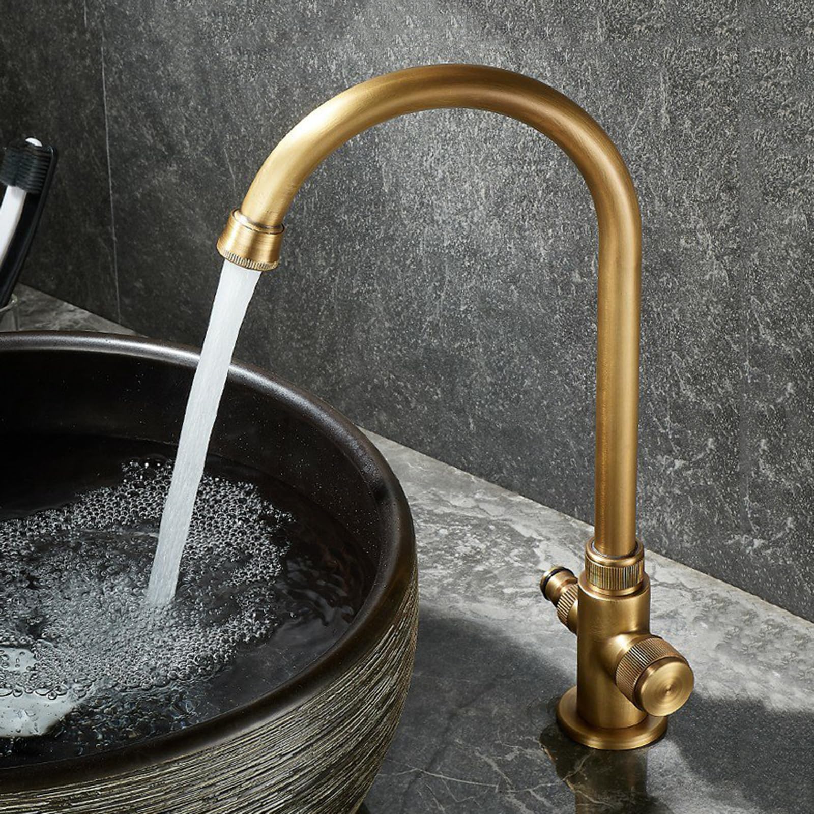 Rubinetto per Lavatrice Doppia Uscita Miscelatore Lavabo Bagno In Ottone Monocomando Solo Acqua Fredda,Antico
