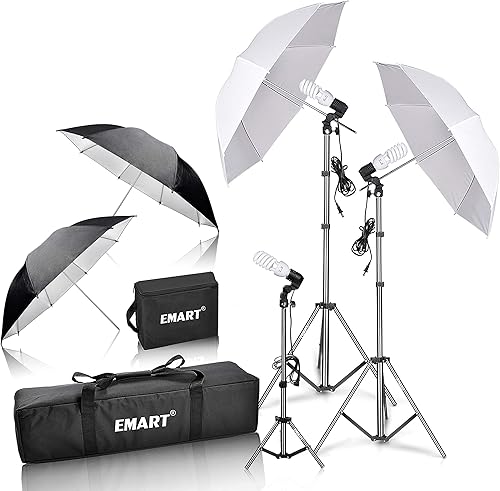 EMART Kit de iluminación para fotografía de paraguas, bombillas de 200/700 W, reflector fotográfico continuo de luz suave para estudio de retrato,