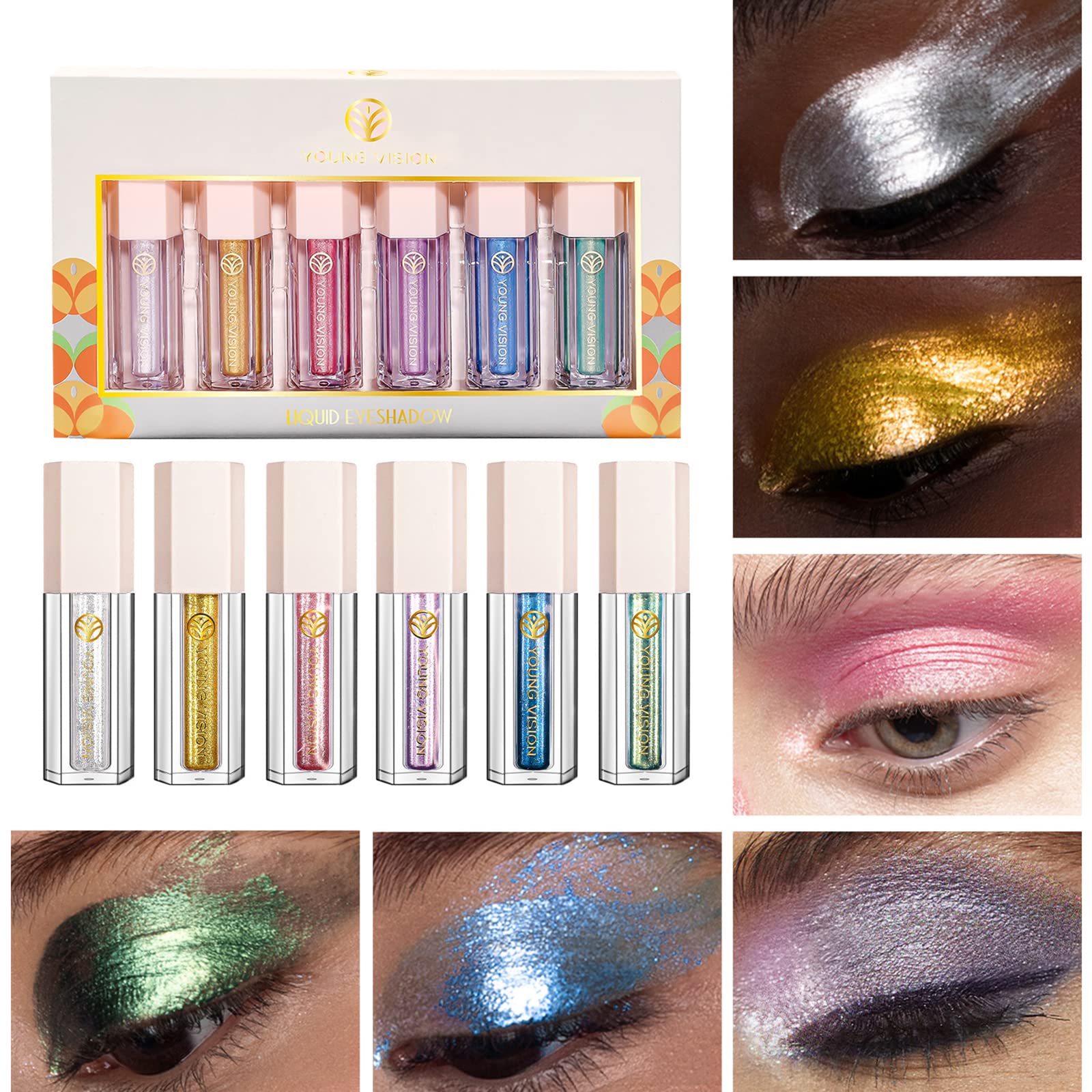 Joyeee Sombra de ojos líquida, 6 colores resistente al sudor maquillaje brillante, de larga duración, de secado rápido, alto pigmento, sombra de ojos, regalo del festival para cada mujer y niña, Set A