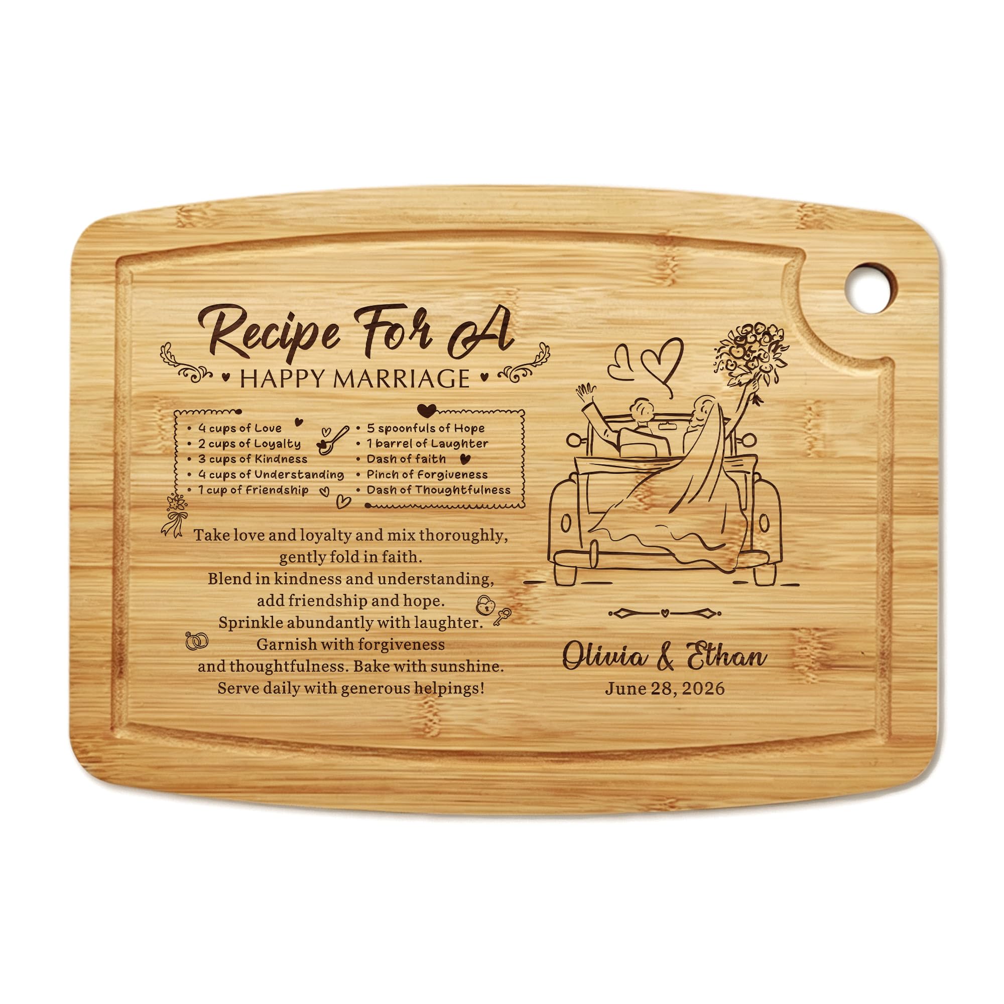 EDSG Personalised Chopping Board, Bamboo Cutting Board Wedding Gifts for Bride and Groom, Happy Marriage Chopping Board for Couples Newlyweds Wedding Anniversary Engagement Bridal Shower