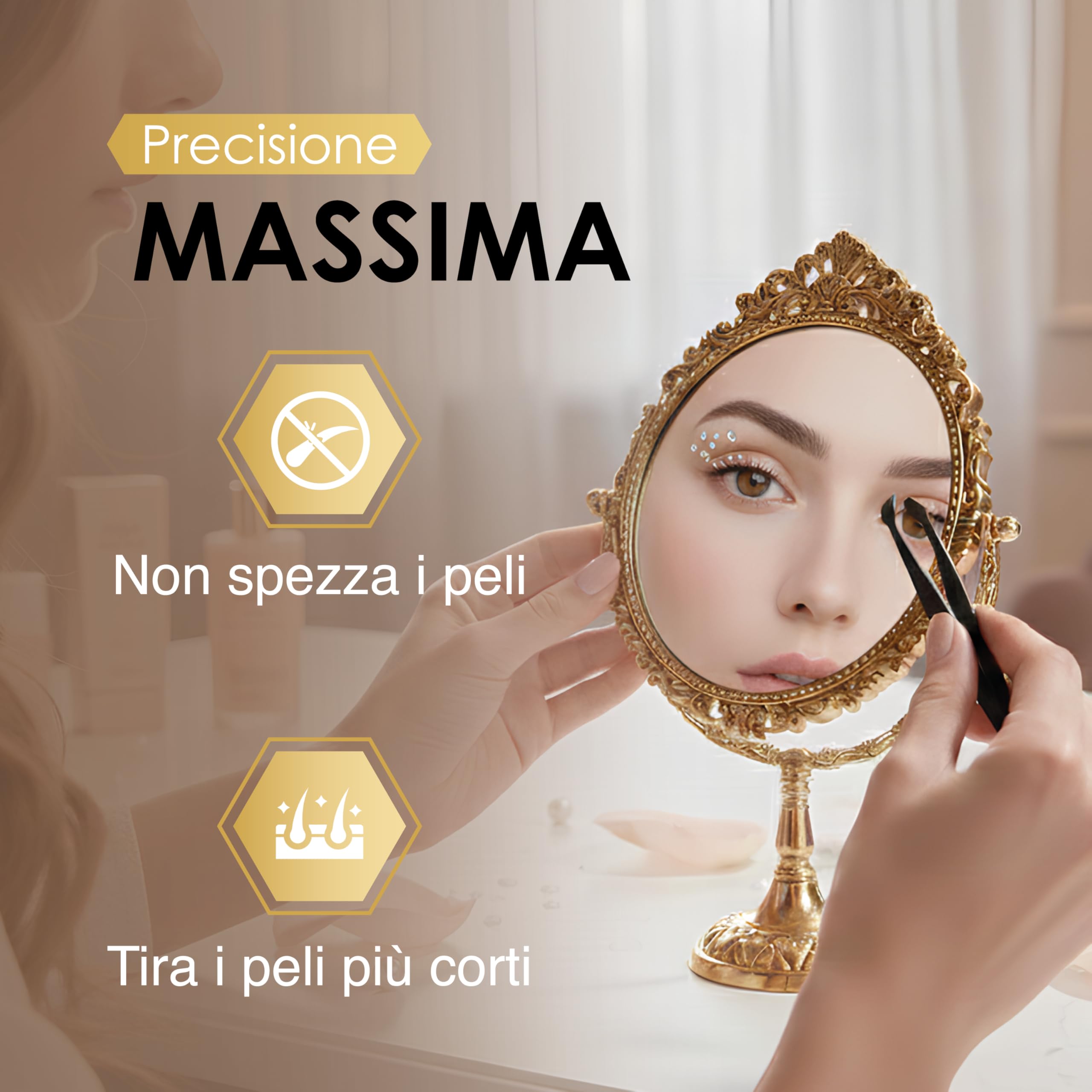 Pinzetta Sopracciglia Professionale in Acciaio Inox, Punta Obliqua di Precisione, Pinzette per Peli Incarniti e Viso, Ideale per Donna e Uomo, Uso Estetico e Domestico