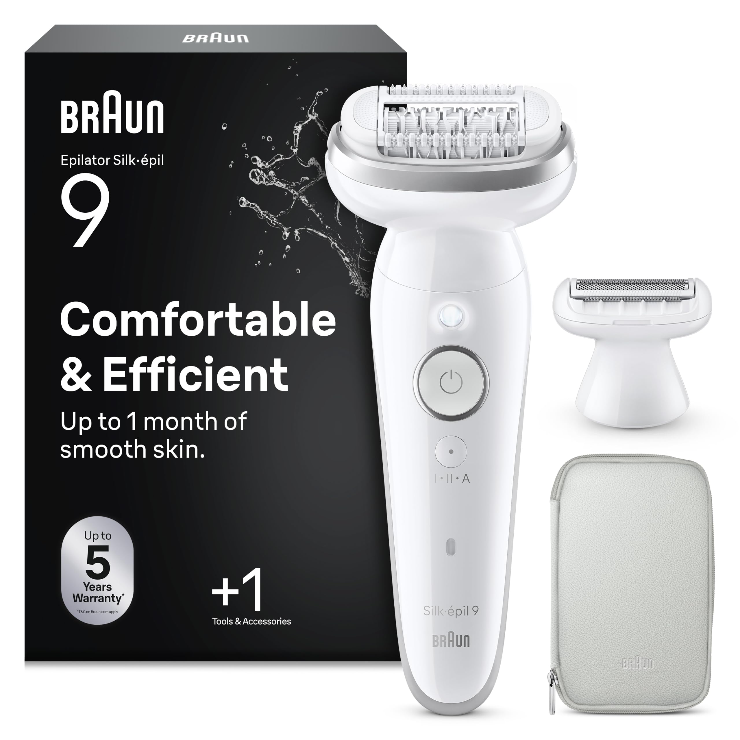 Braun Silk-épil 9, Depiladora Eléctrica Mujer Para Una Eliminación Del Vello Fácil, Depilación En Seco Y En Mojado, Con Cabezal De Rasuradora, Piel Suave Duradera, 9-041, Blanca/Plateada