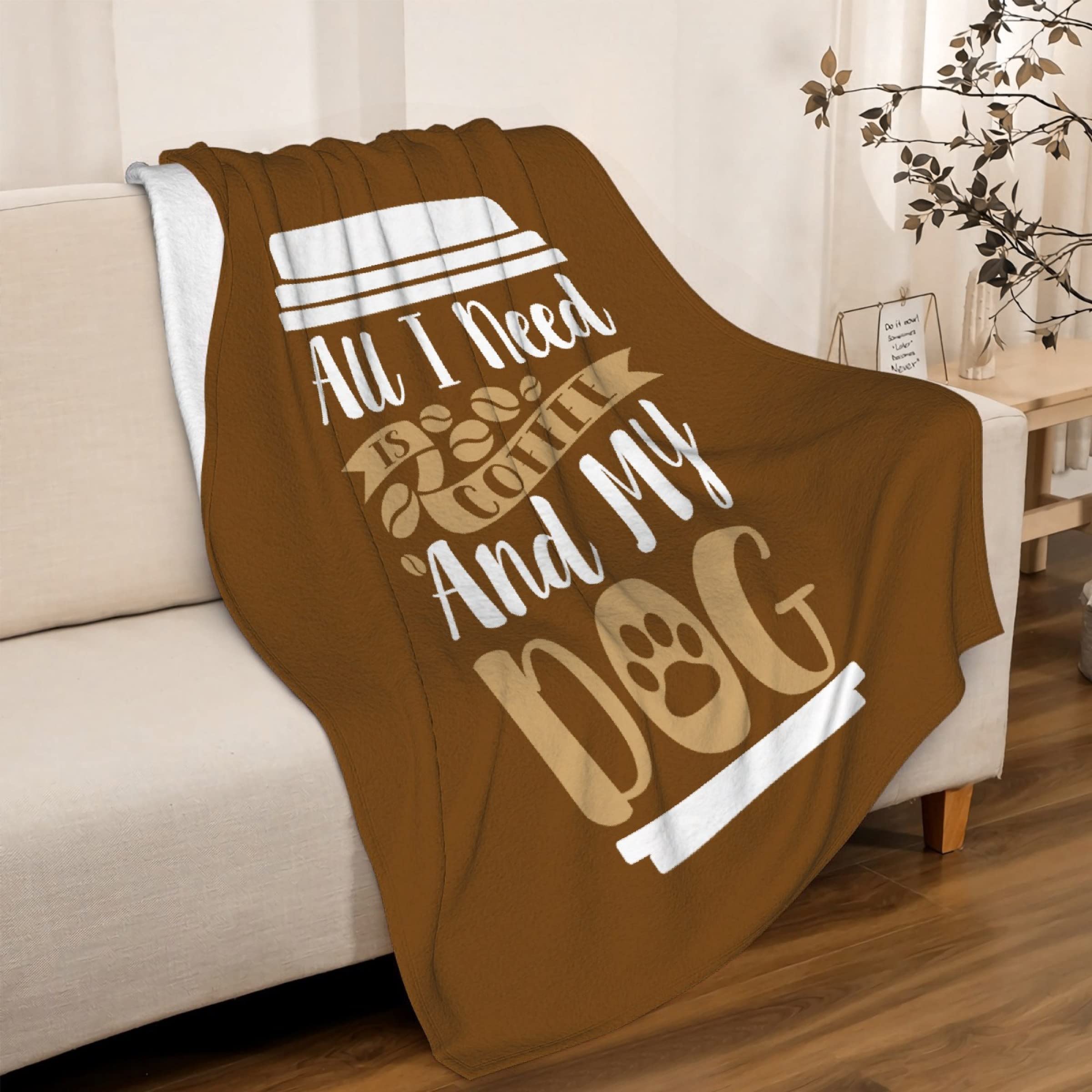 All I Need is Coffee and My Dog Blanket Gifts Super Soft Lightweight Flannel Blankets Throw for Kids, Adult, Suitable for Couch, Sofa, Bed, Camping, Travel All Seasons 90