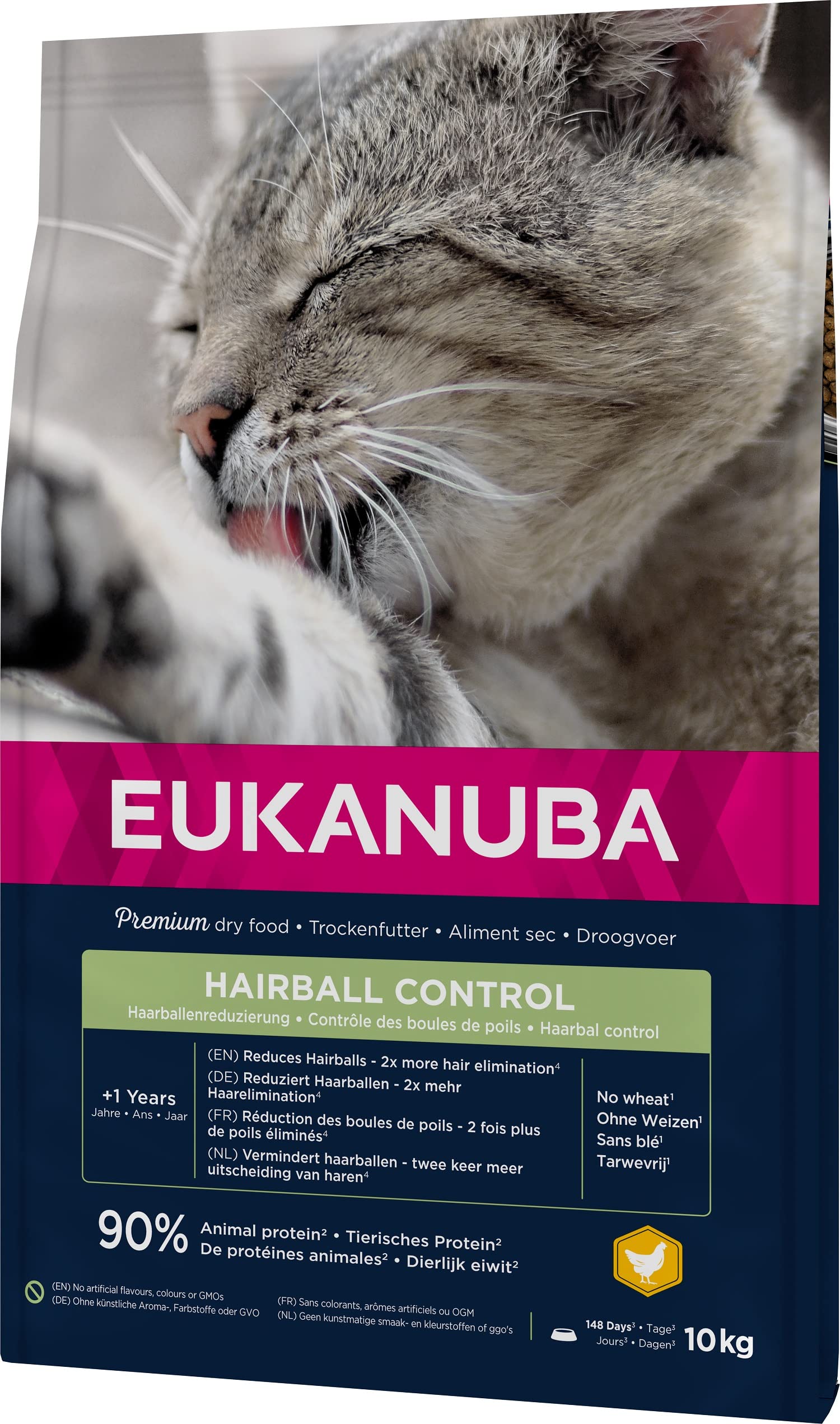 Eukanuba Hairball Control Alimento seco para gatos adultos y gatos de edad avanzada, rica en pollo fresco, 10 kg