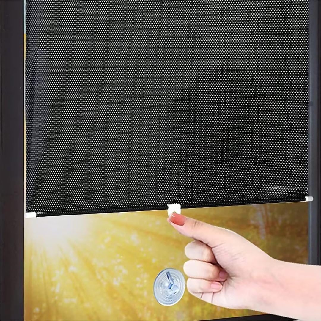 Persianas enrollables opacas portátiles retráctiles con ventosas, protección UV para el hogar y la oficina, perforadas, color negro (68 x 125 cm)