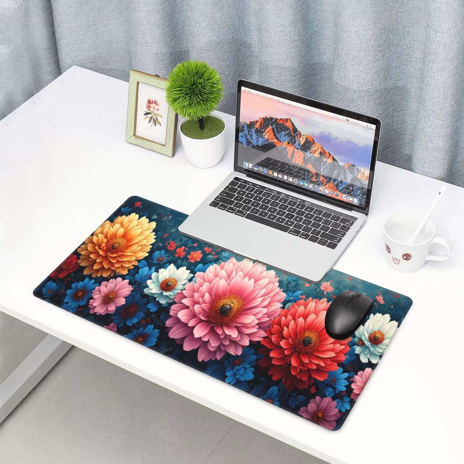 Tapis de Souris XXL 1200x600 mm, Couleur Tapis de Souris Fleurs Tapis Souris XXL 120 X 60 CM, Antidérapant sous Main Bureau à Bords Cousus, Mouse Pad avec Surface en Caoutchouc antidérapant U-131