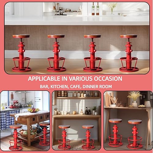 Miniatura 3 de Taburetes de bar industriales, sillas de bar giratorias vintage de 24.8 a 30.7 pulgadas de altura ajustable para encimera de cocina, taburete de